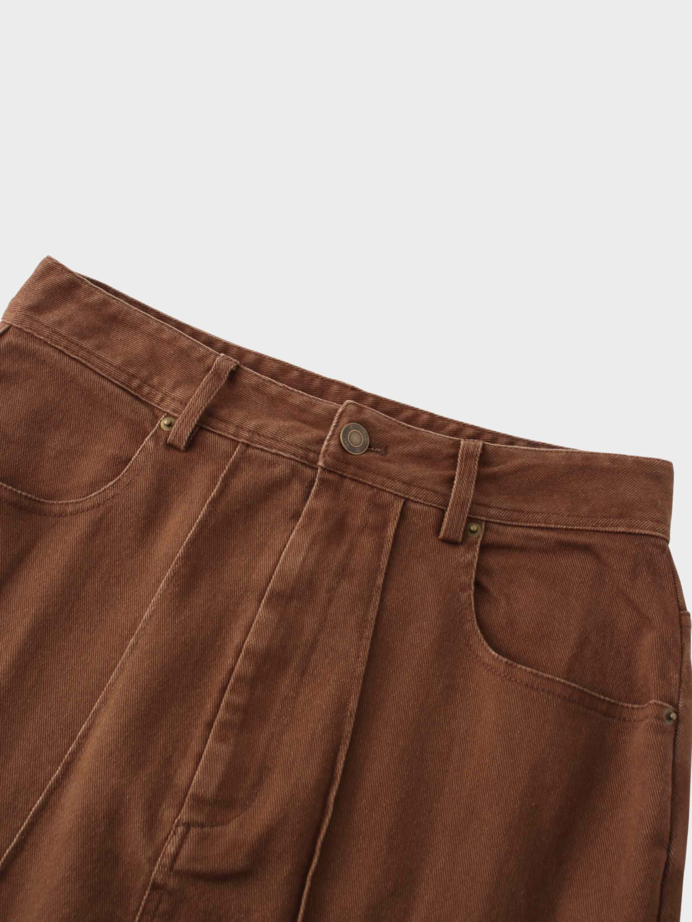 Side Seamed Twill Skirt-Brown