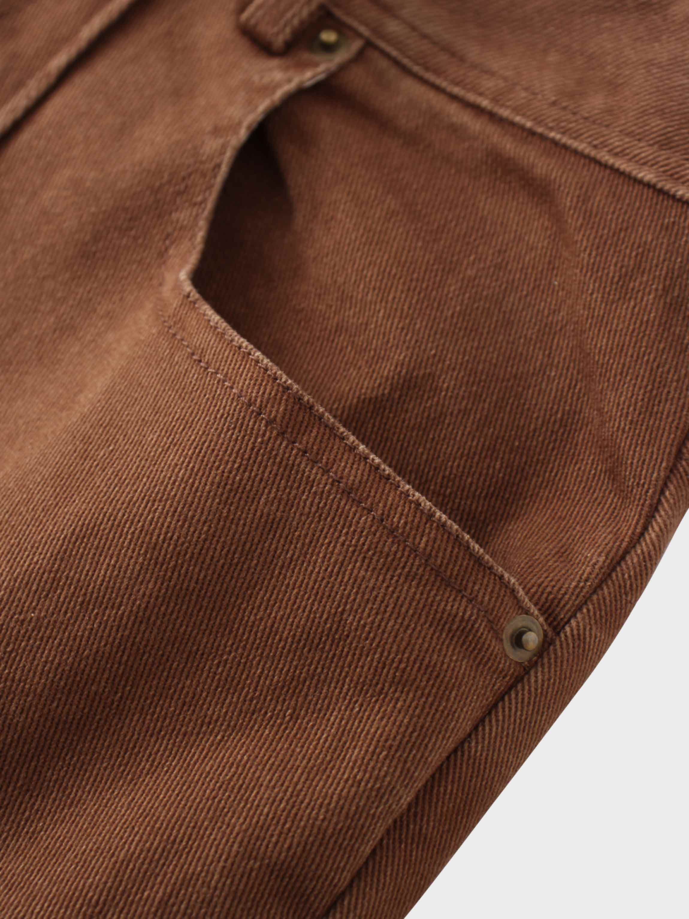 Side Seamed Twill Skirt-Brown