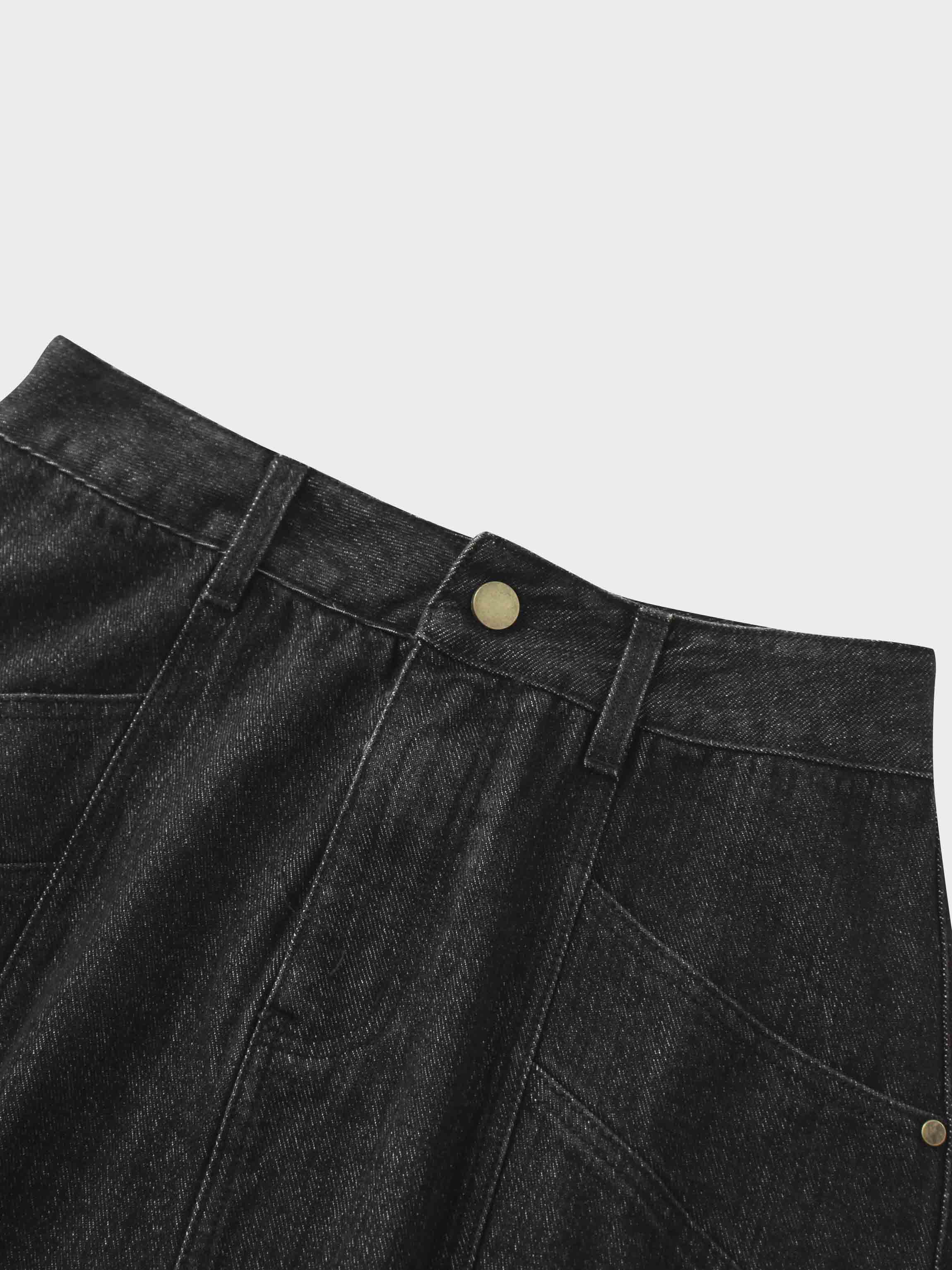 Front Seam Detail Denim Skirt-Black Wash