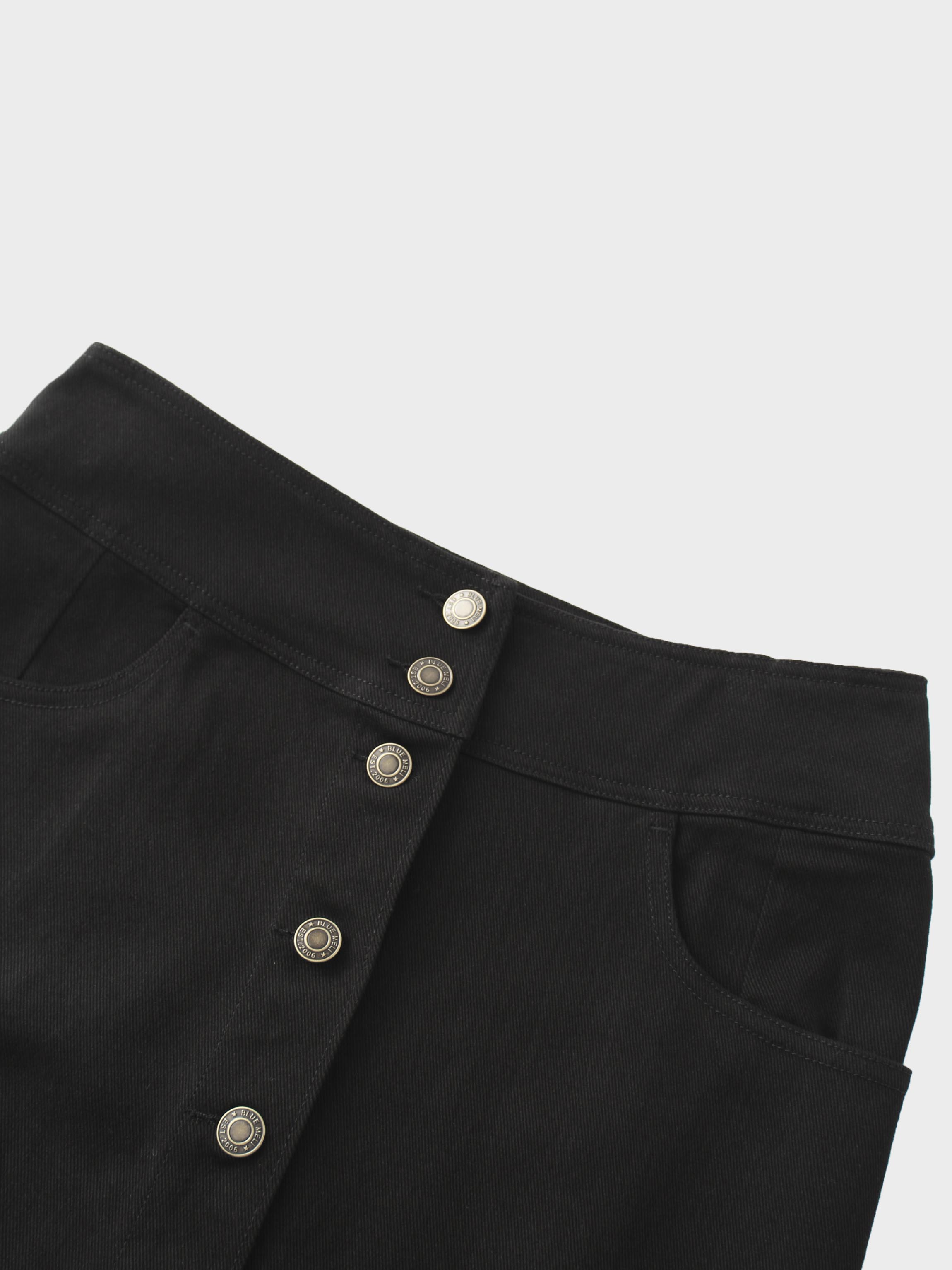 Button Down Denim Skirt-Black