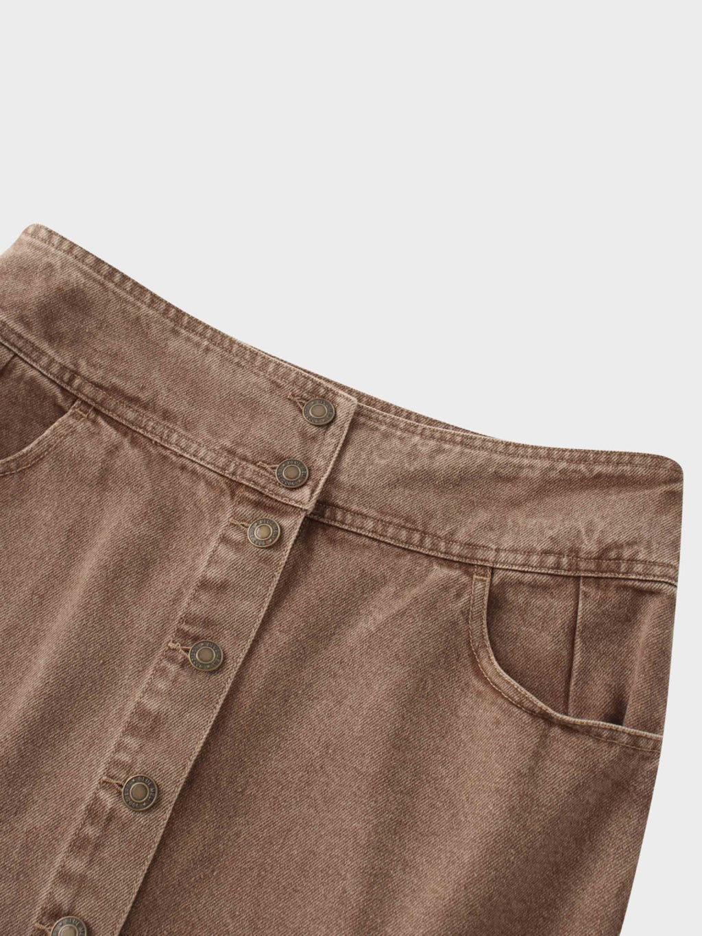 Button Down Denim Skirt-Brown