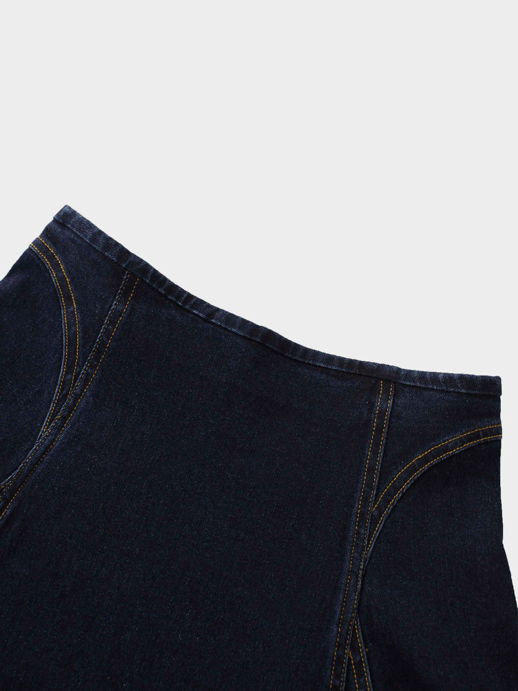 Seamed Full Circle Denim Skirt-Blue