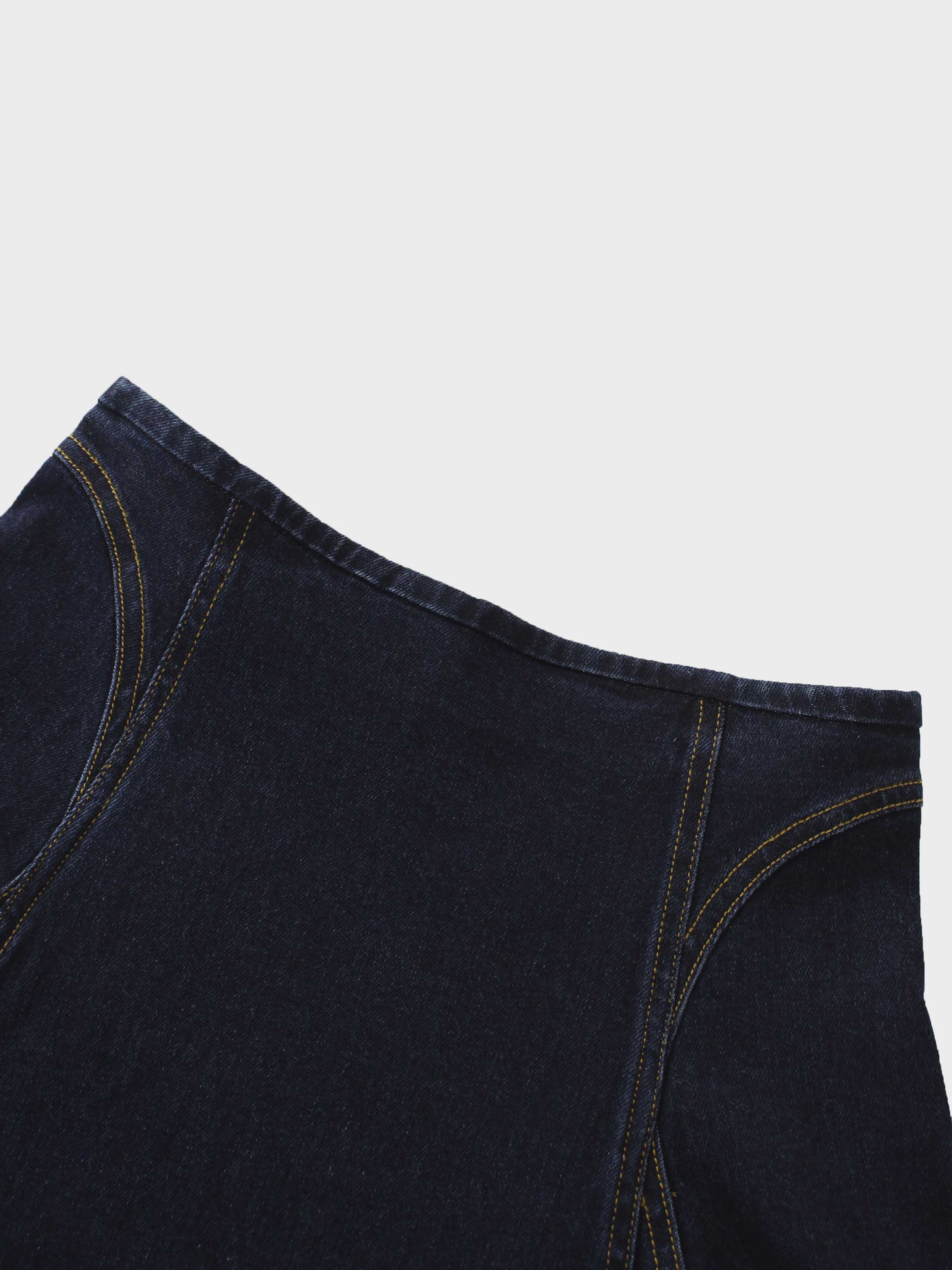 Seamed Full Circle Denim Skirt-Blue