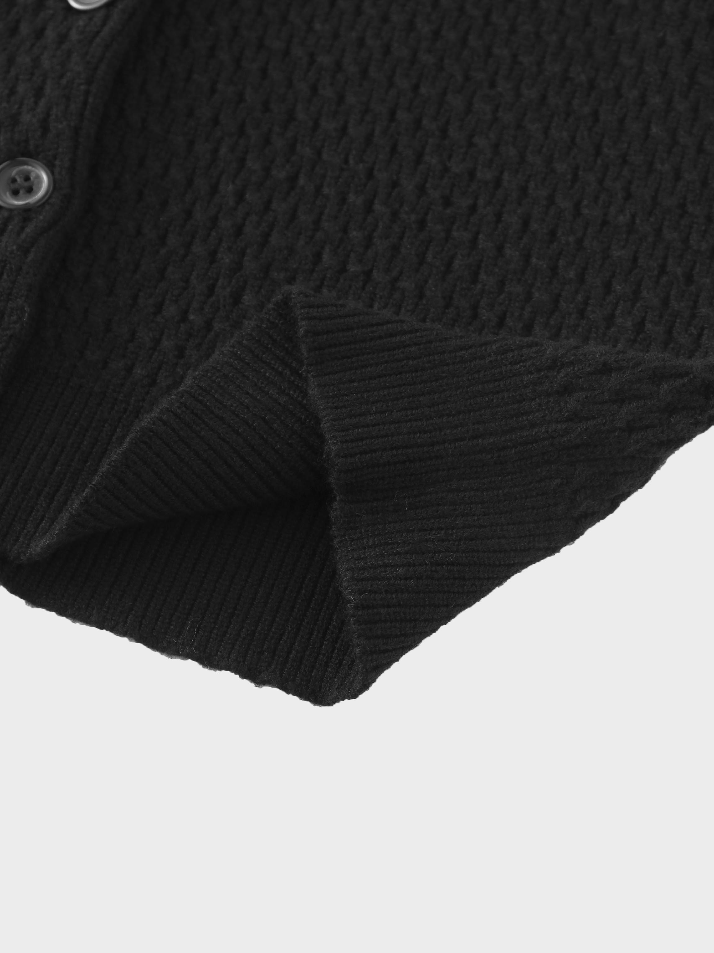 Textured Crew Cardigan-Black