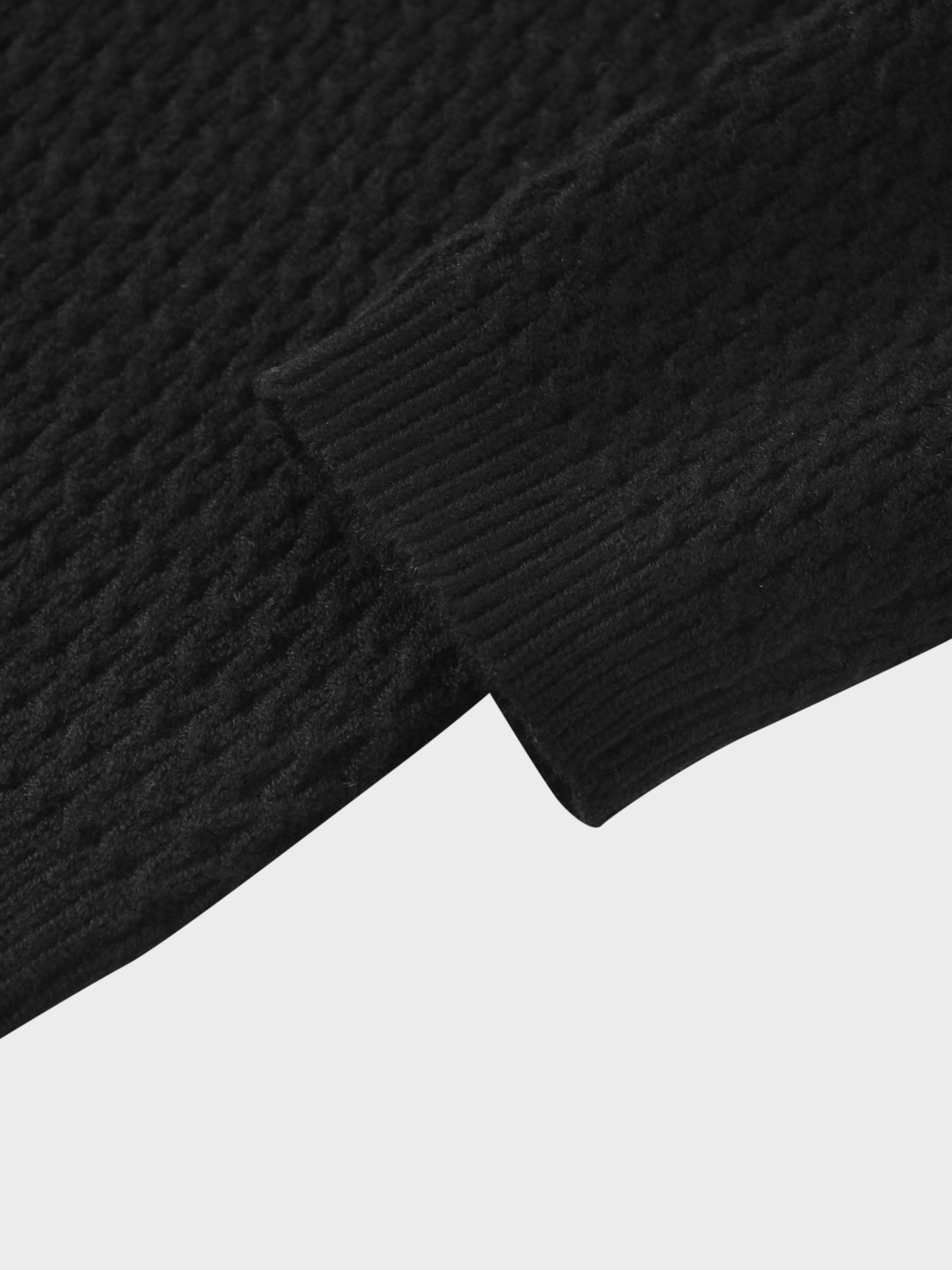 Textured Crew Cardigan-Black