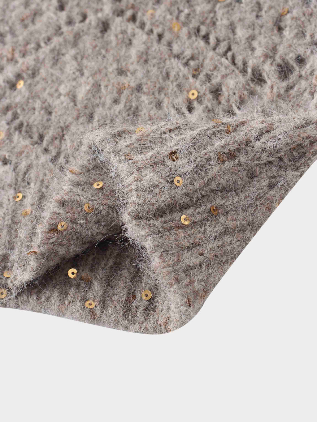 Open Crochet Knit Sequin Sweater-Tan