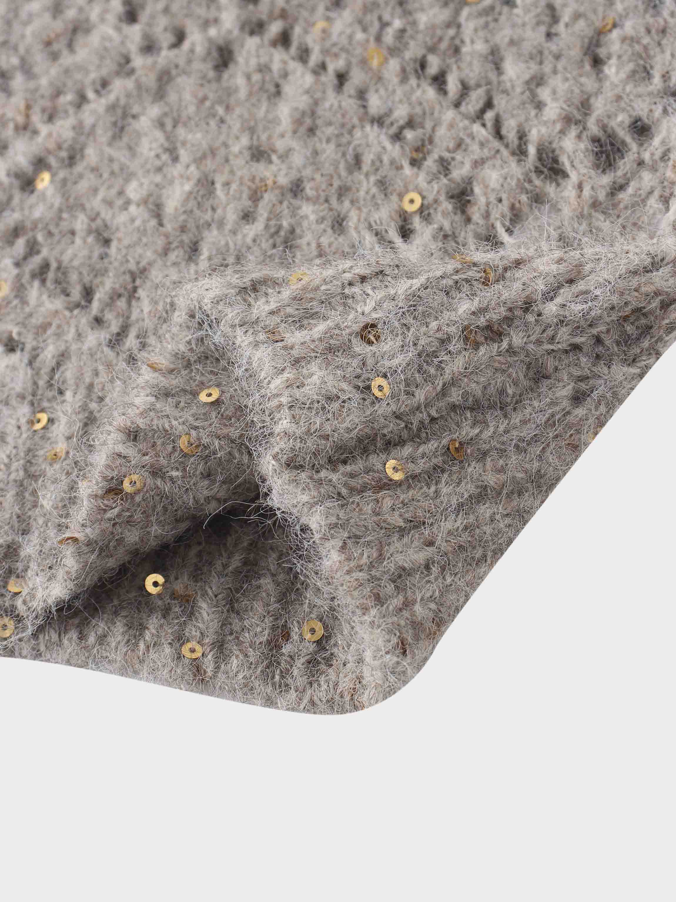 Open Crochet Knit Sequin Sweater-Tan