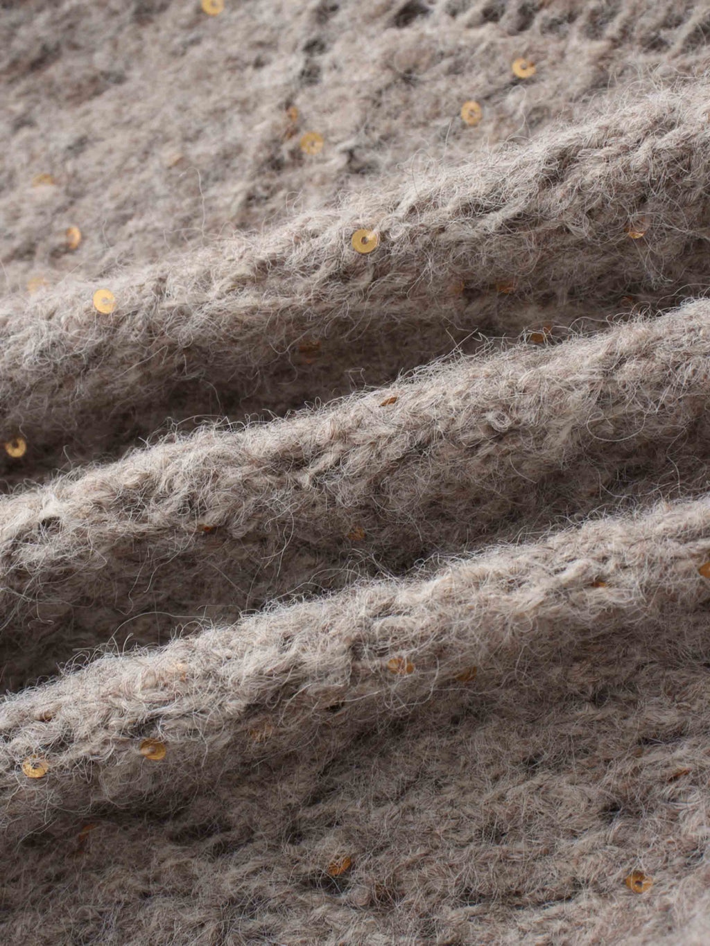 Open Crochet Knit Sequin Sweater-Tan