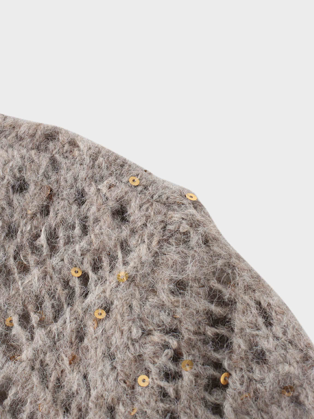 Open Crochet Knit Sequin Sweater-Tan