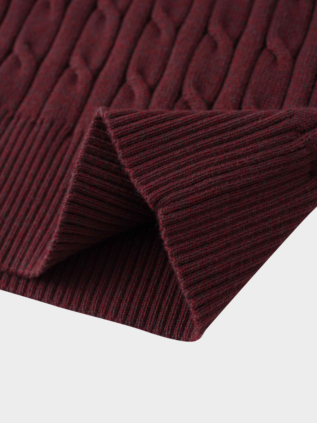 Crew Neck Cable Sweater-Heathered Burgundy