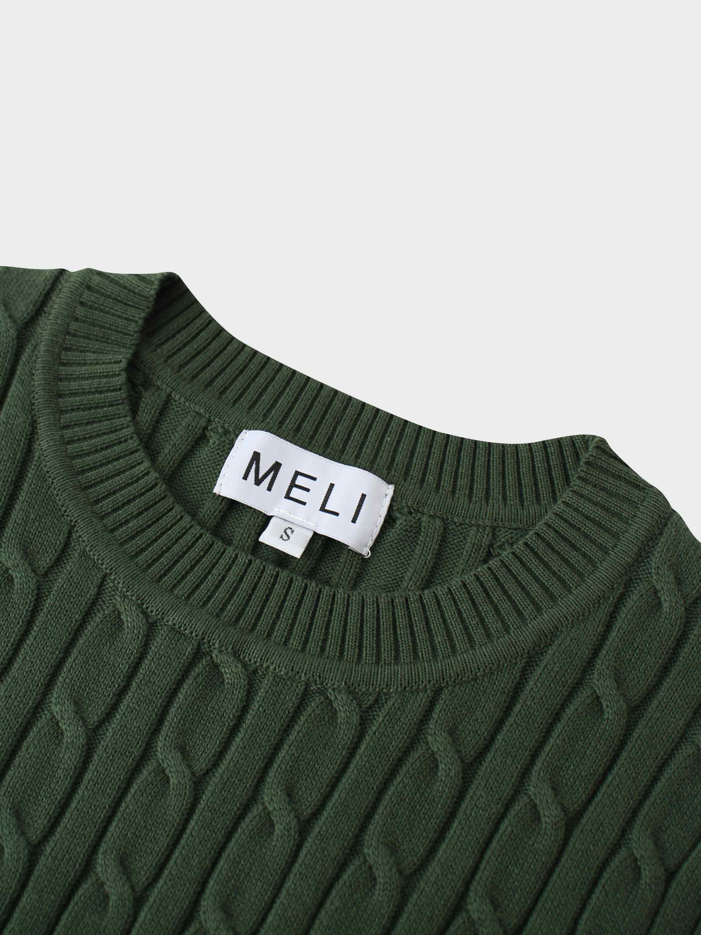 Crew Neck Cable Sweater-Hunter Green