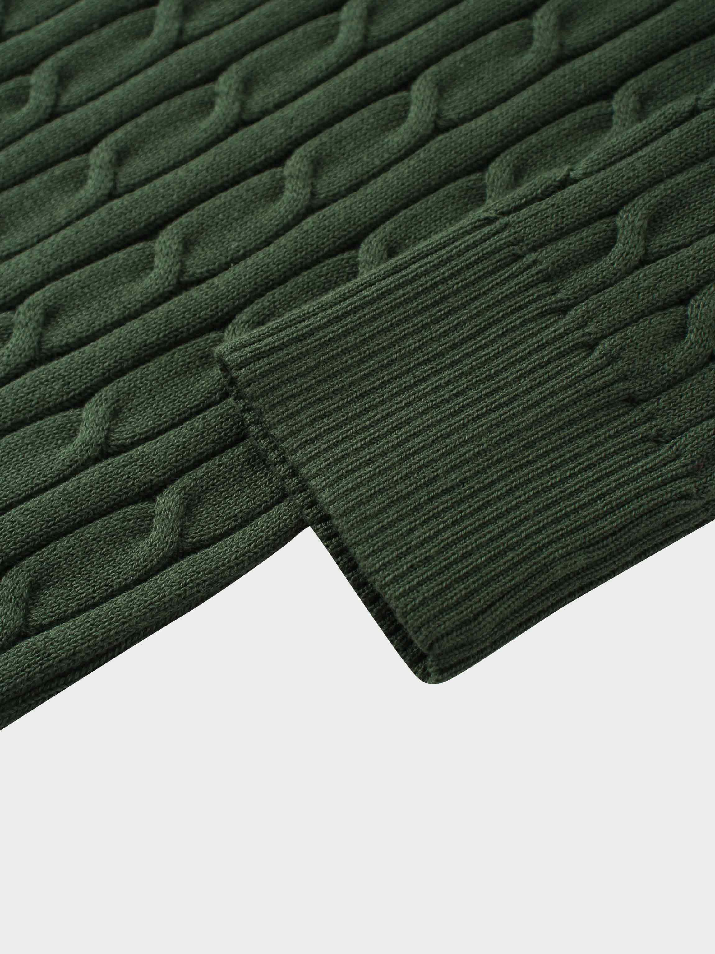 Crew Neck Cable Sweater-Hunter Green
