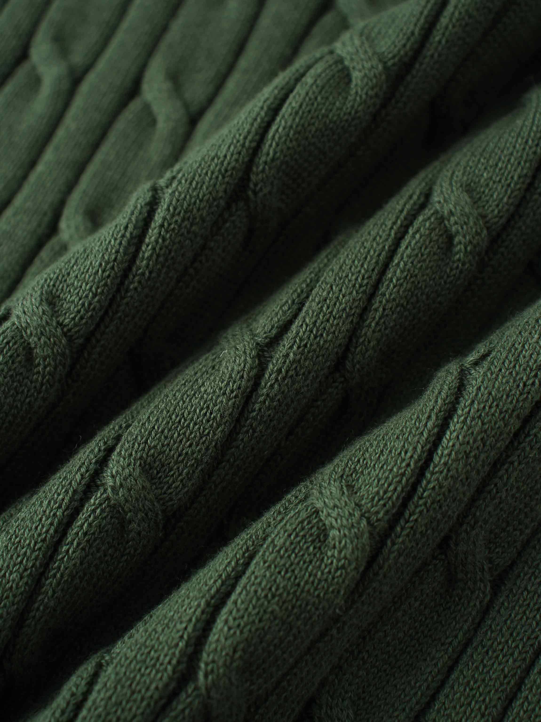 Crew Neck Cable Sweater-Hunter Green