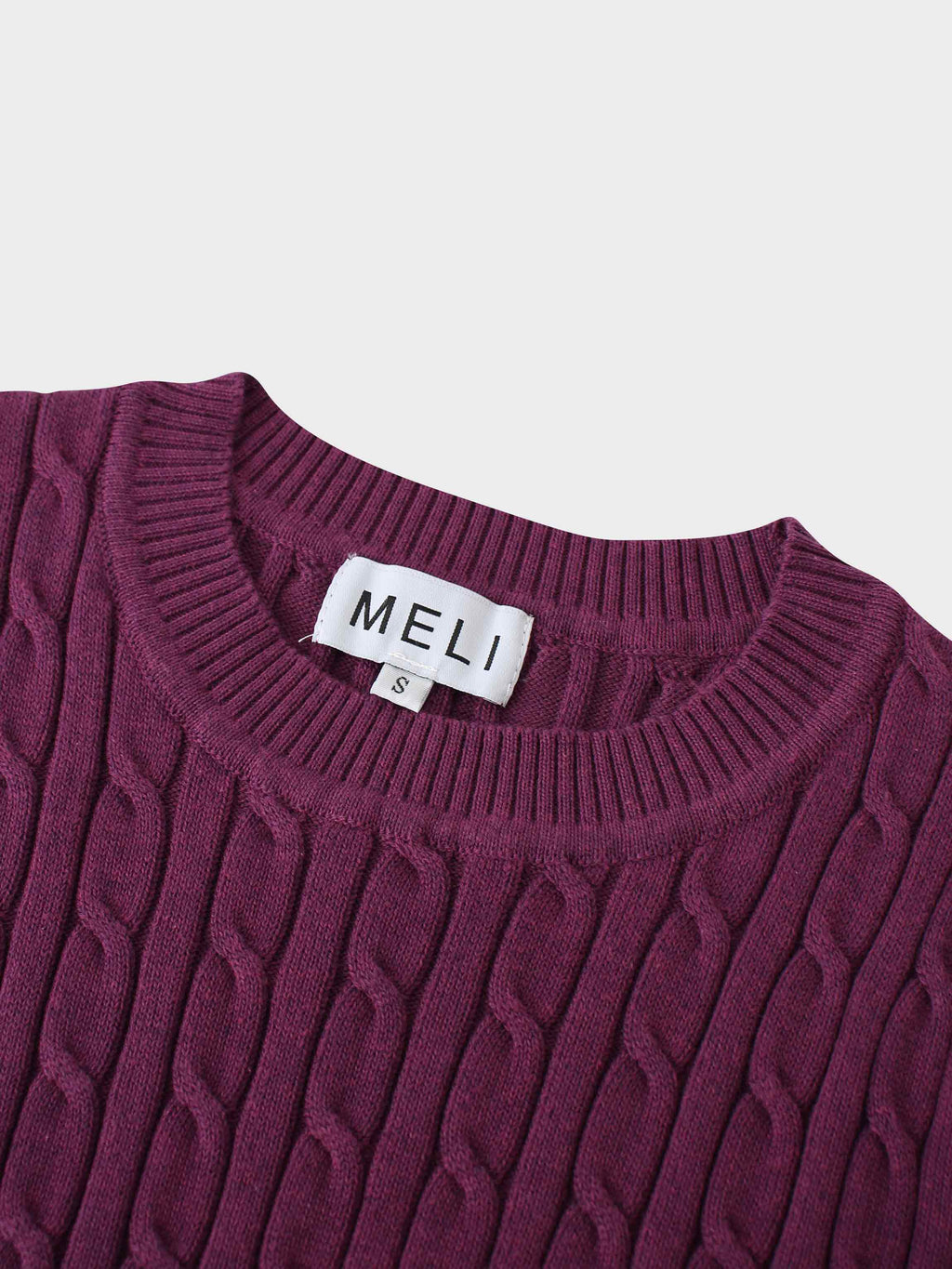 Crew Neck Cable Sweater-Berry