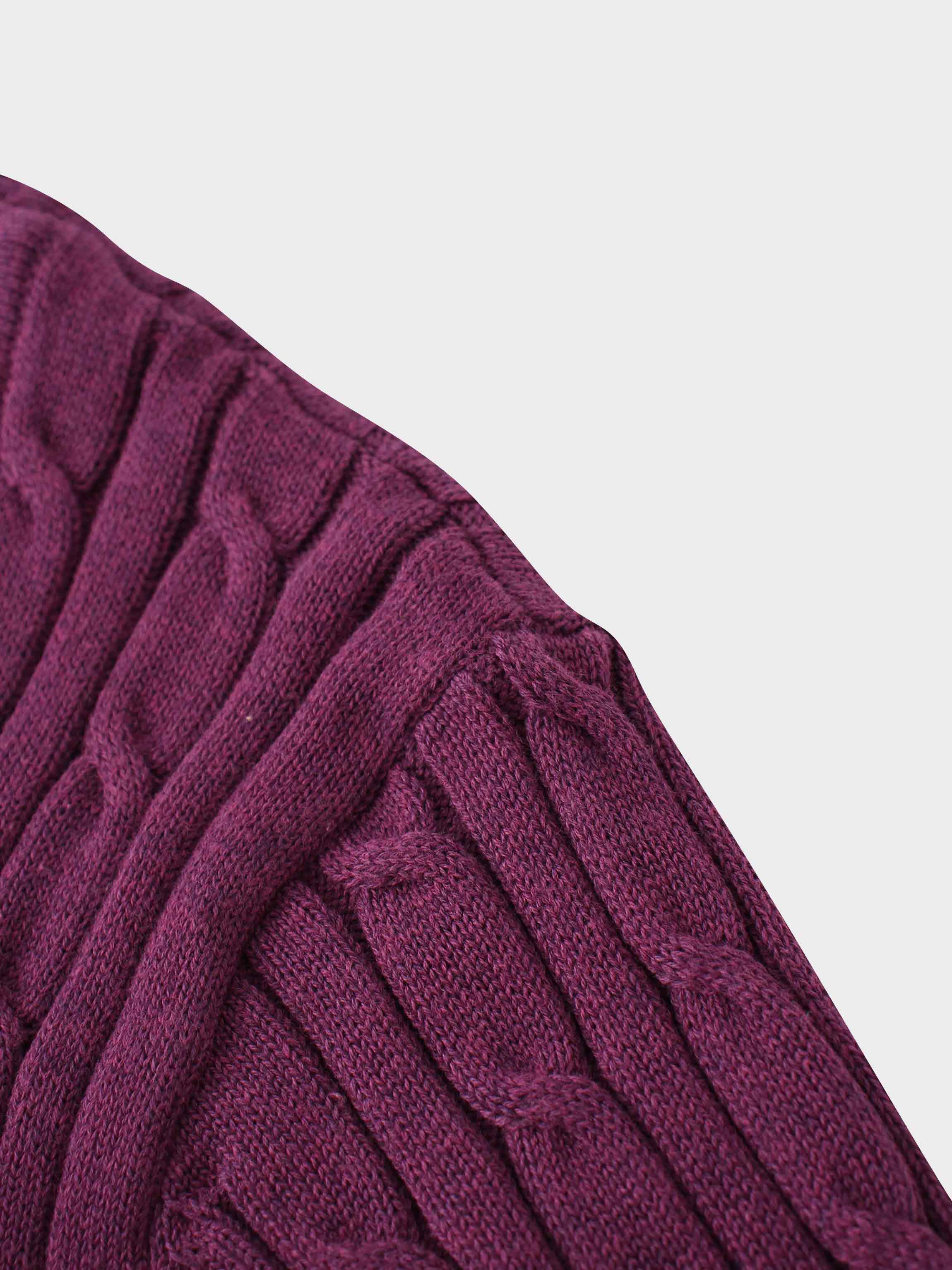 Crew Neck Cable Sweater-Berry