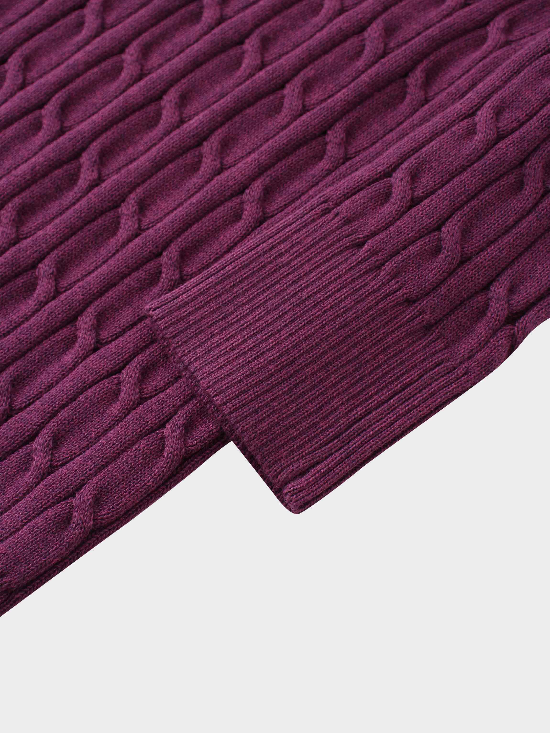 Crew Neck Cable Sweater-Berry