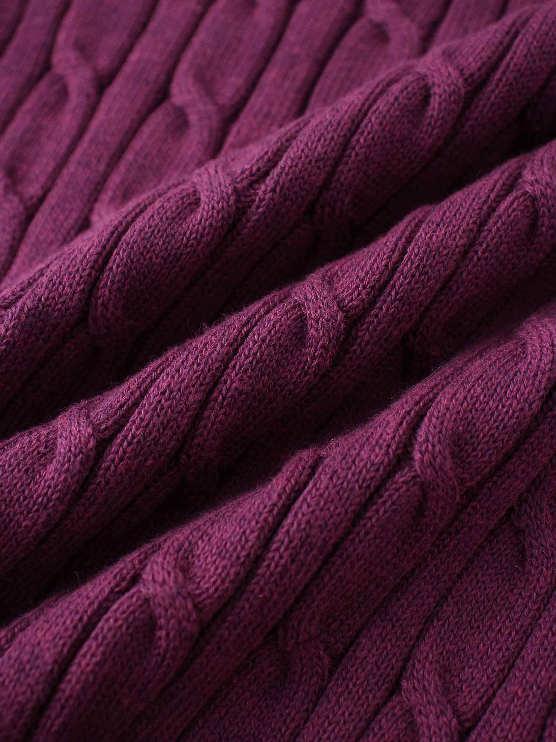 Crew Neck Cable Sweater-Berry