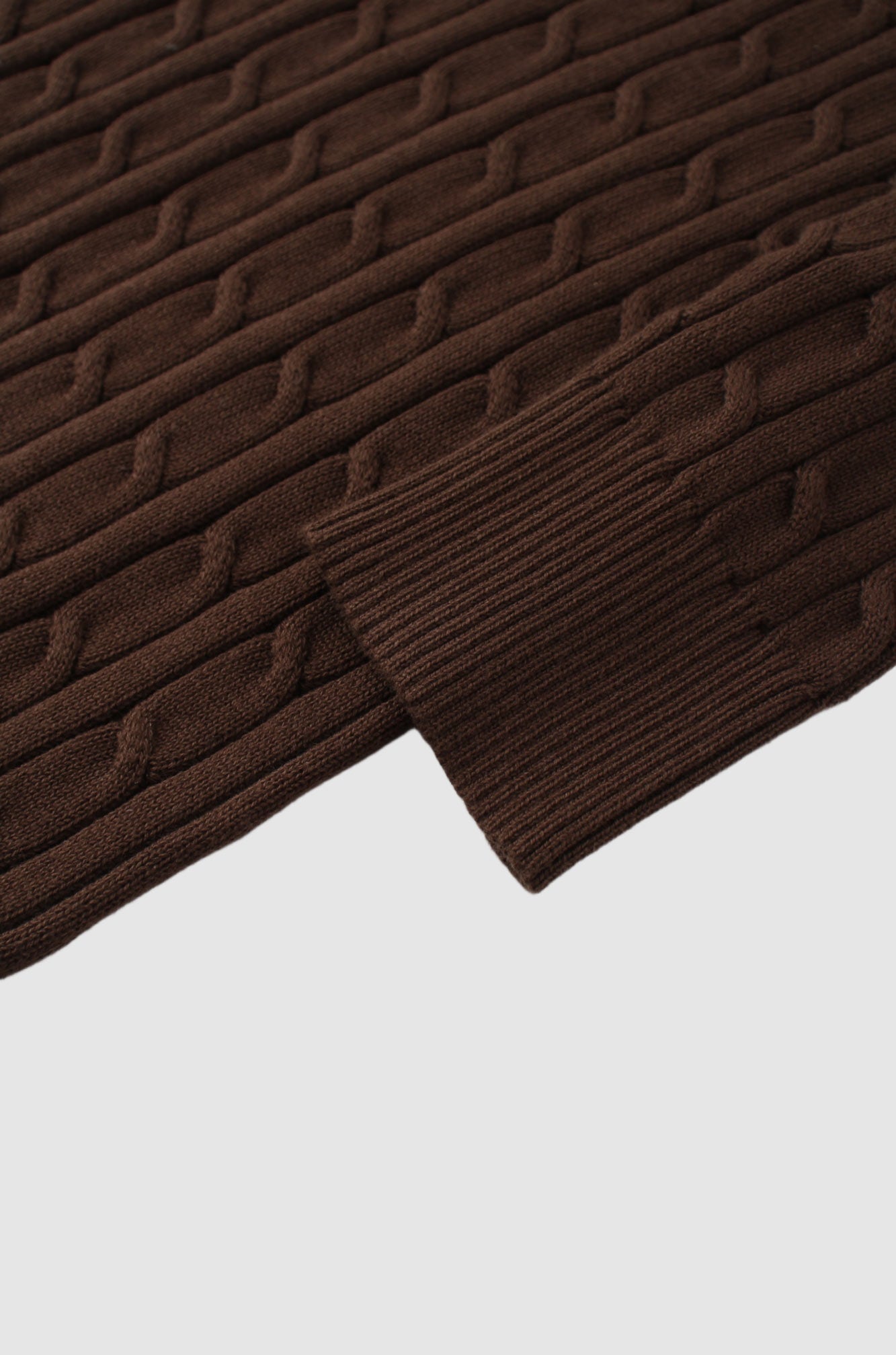 Crew Neck Cable Sweater-Brown