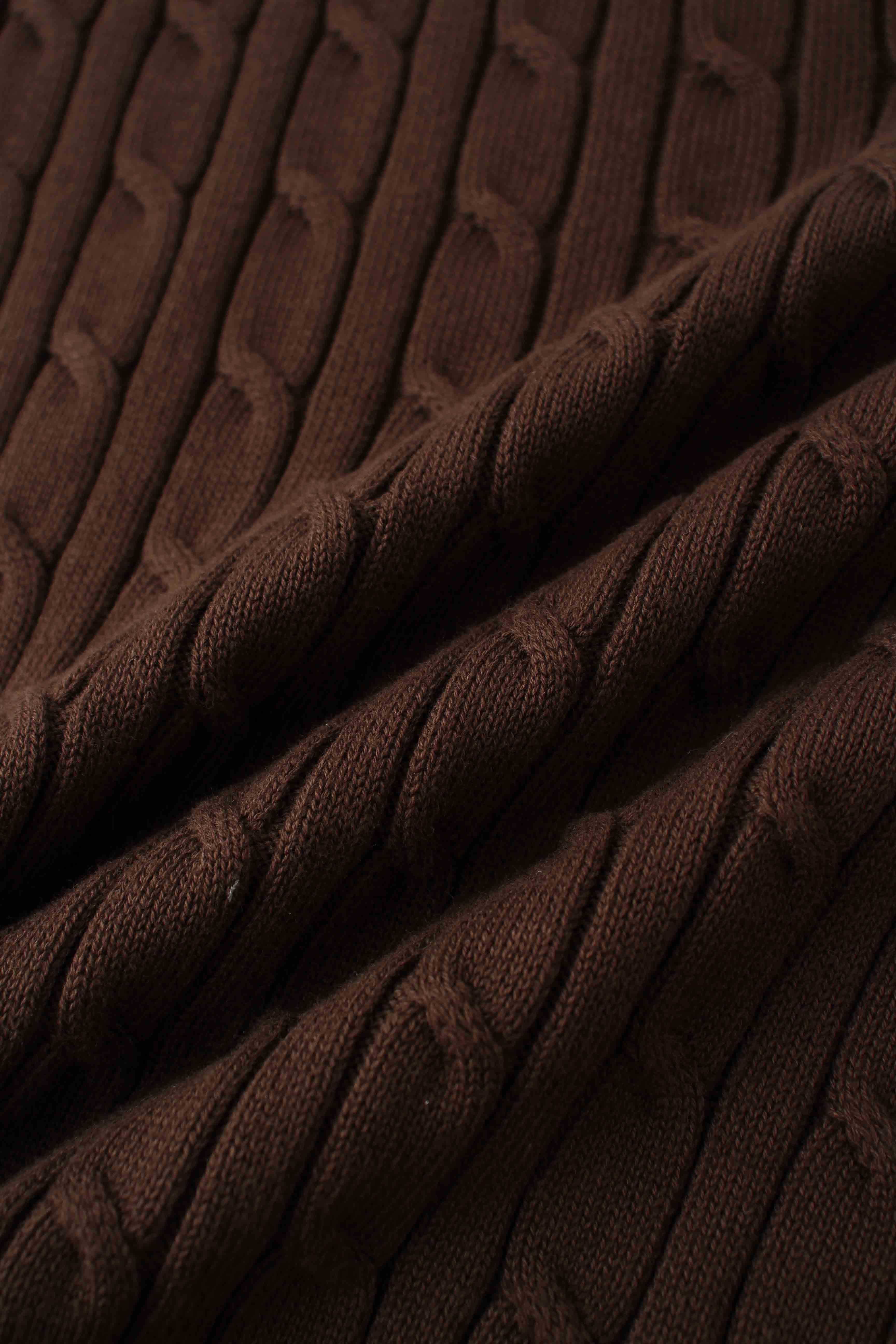 Crew Neck Cable Sweater-Brown