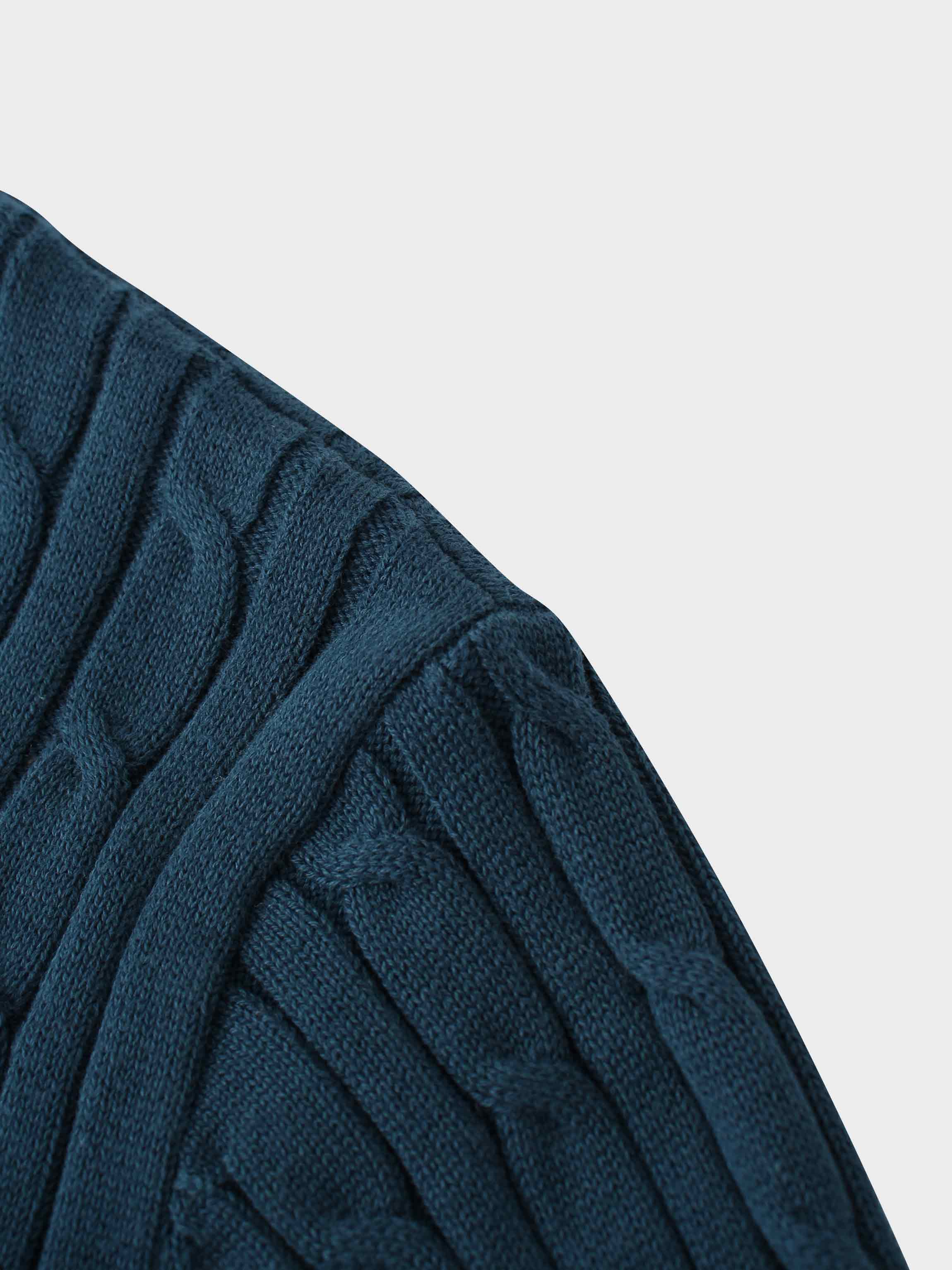 Crew Neck Cable Sweater-Teal