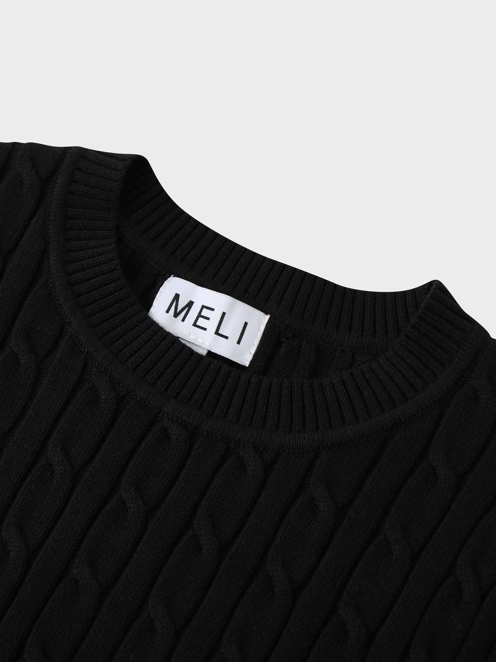 Crew Neck Cable Sweater-Black