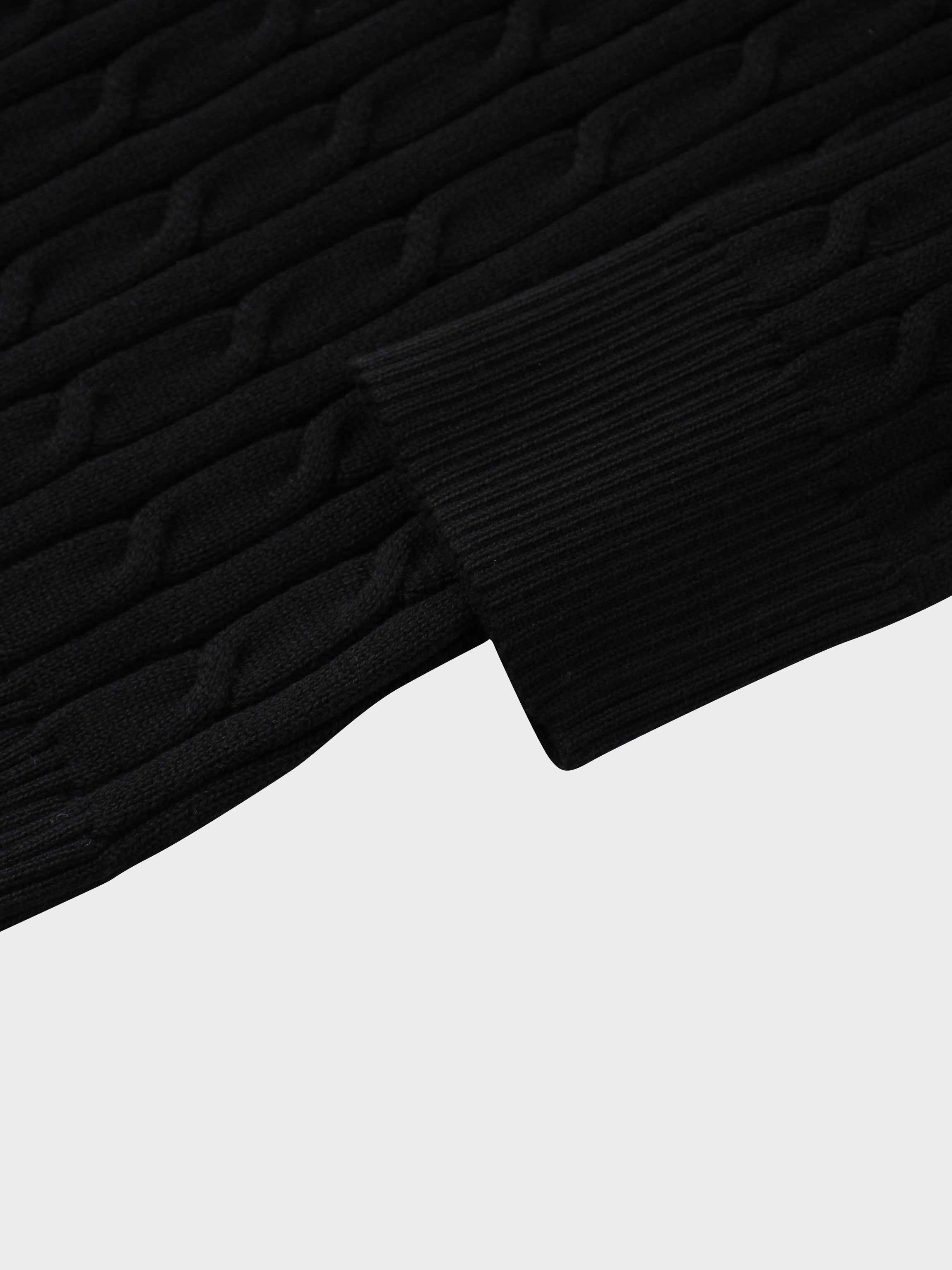 Crew Neck Cable Sweater-Black