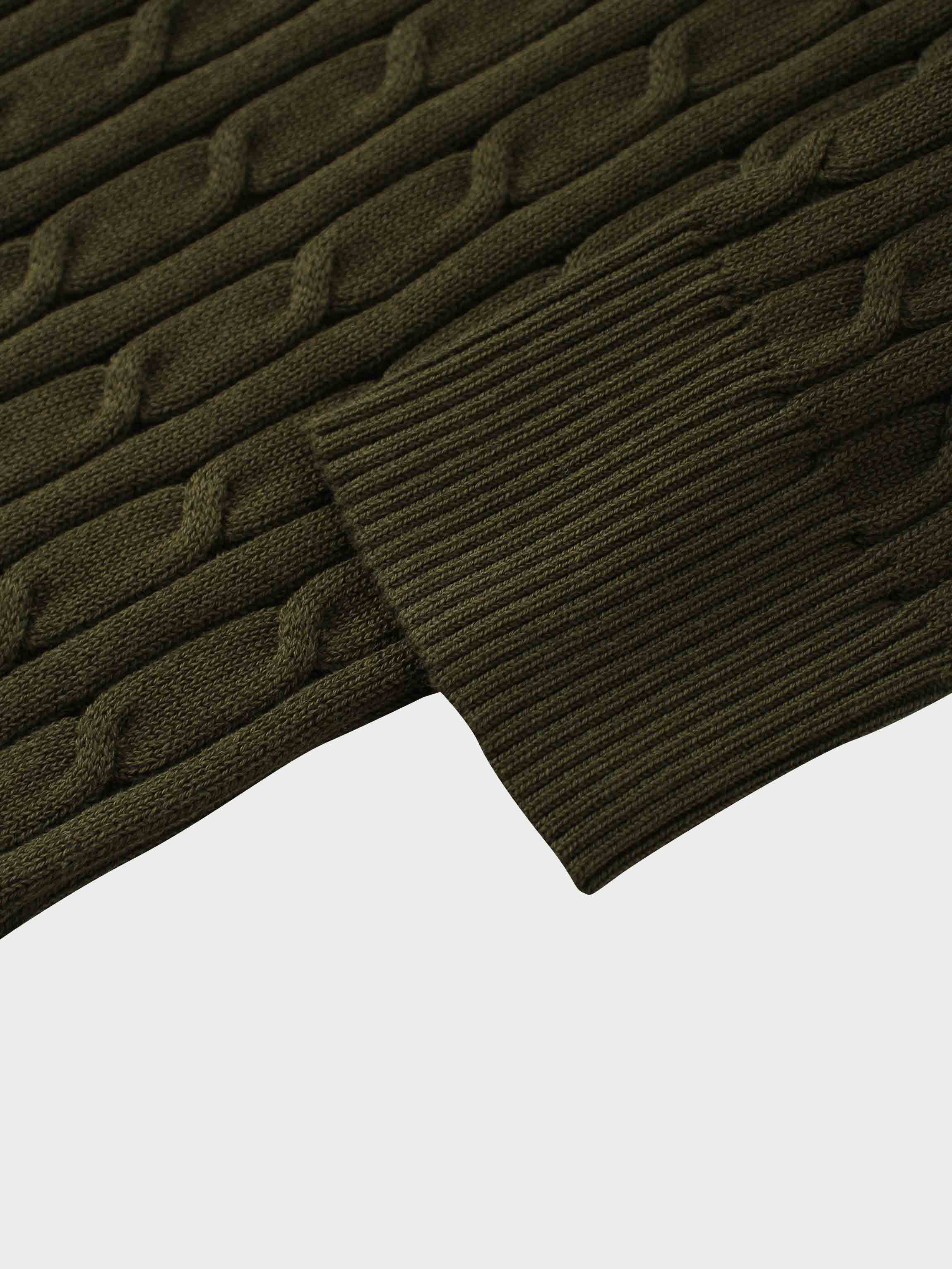 Crew Neck Cable Sweater-Olive Green