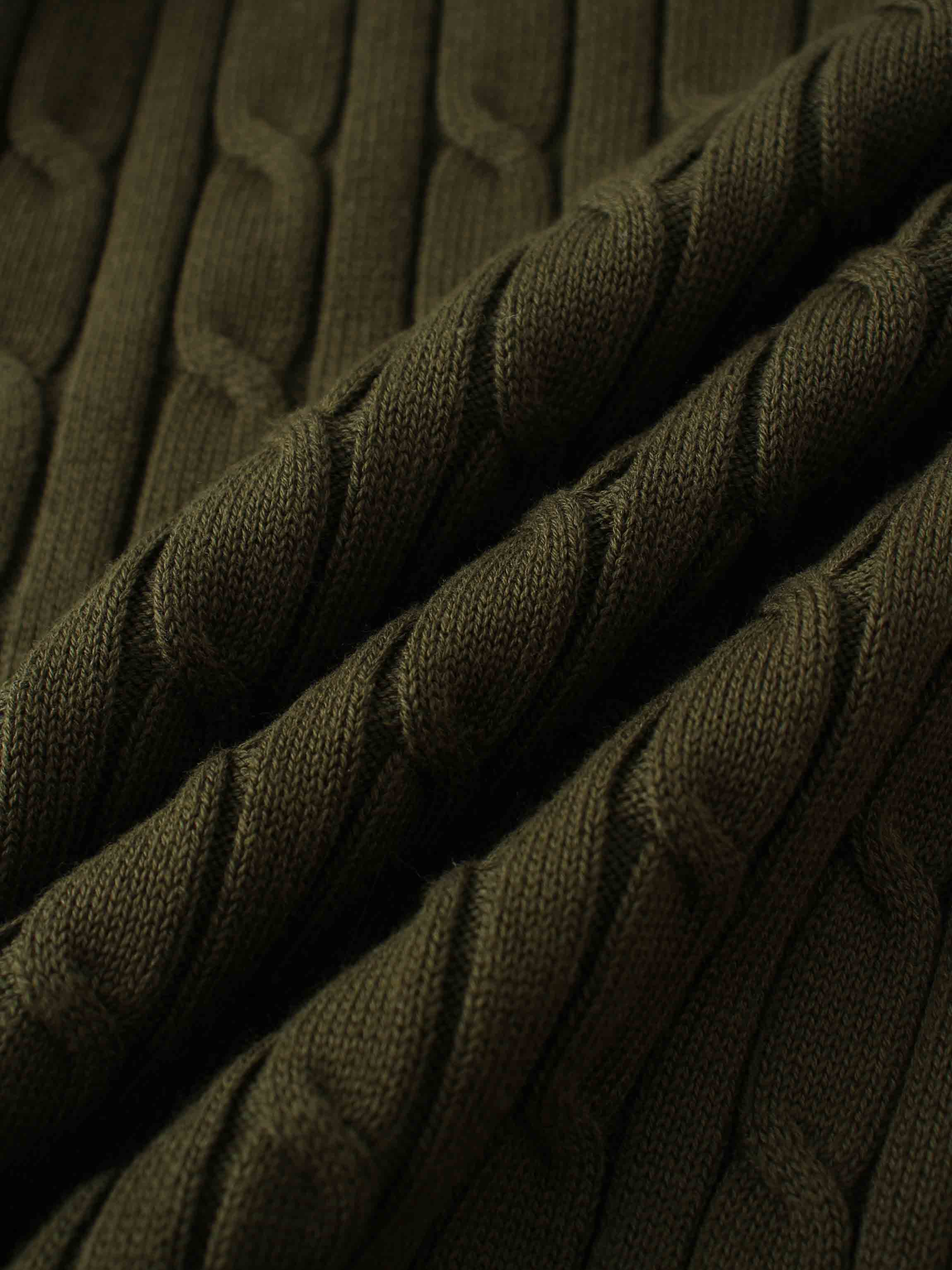 Crew Neck Cable Sweater-Olive Green