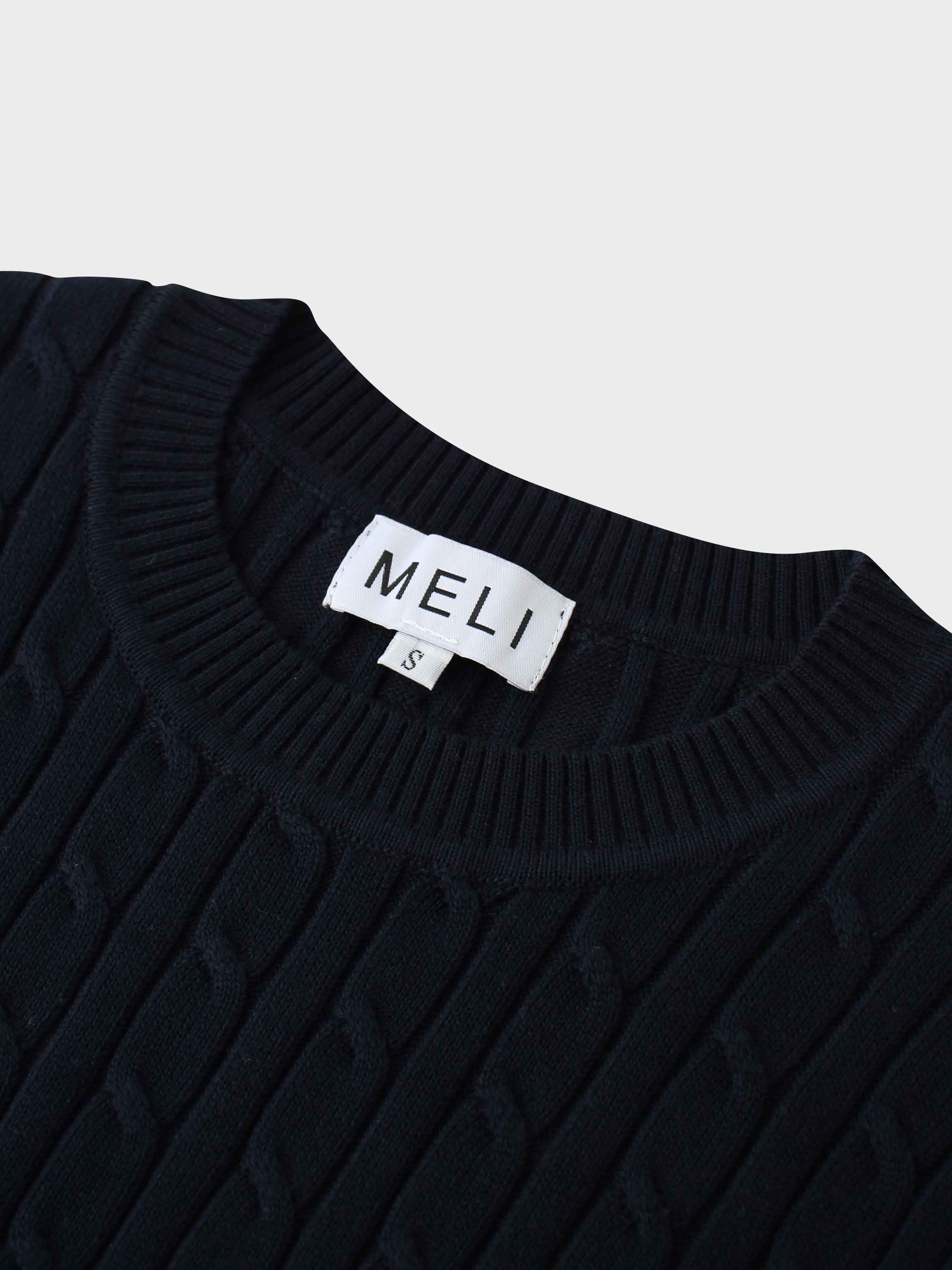 Crew Neck Cable Sweater-Navy