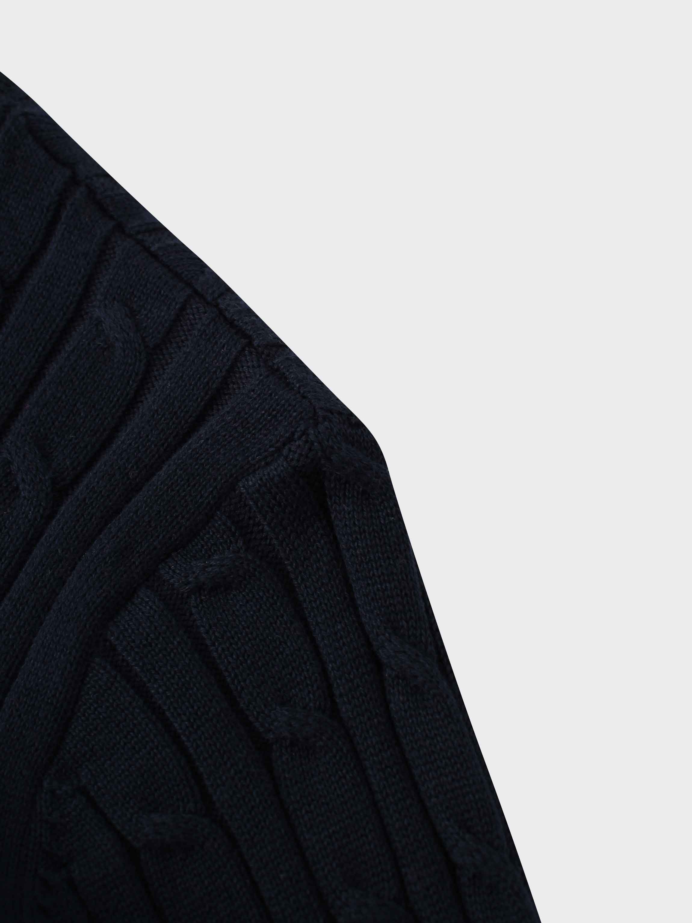 Crew Neck Cable Sweater-Navy