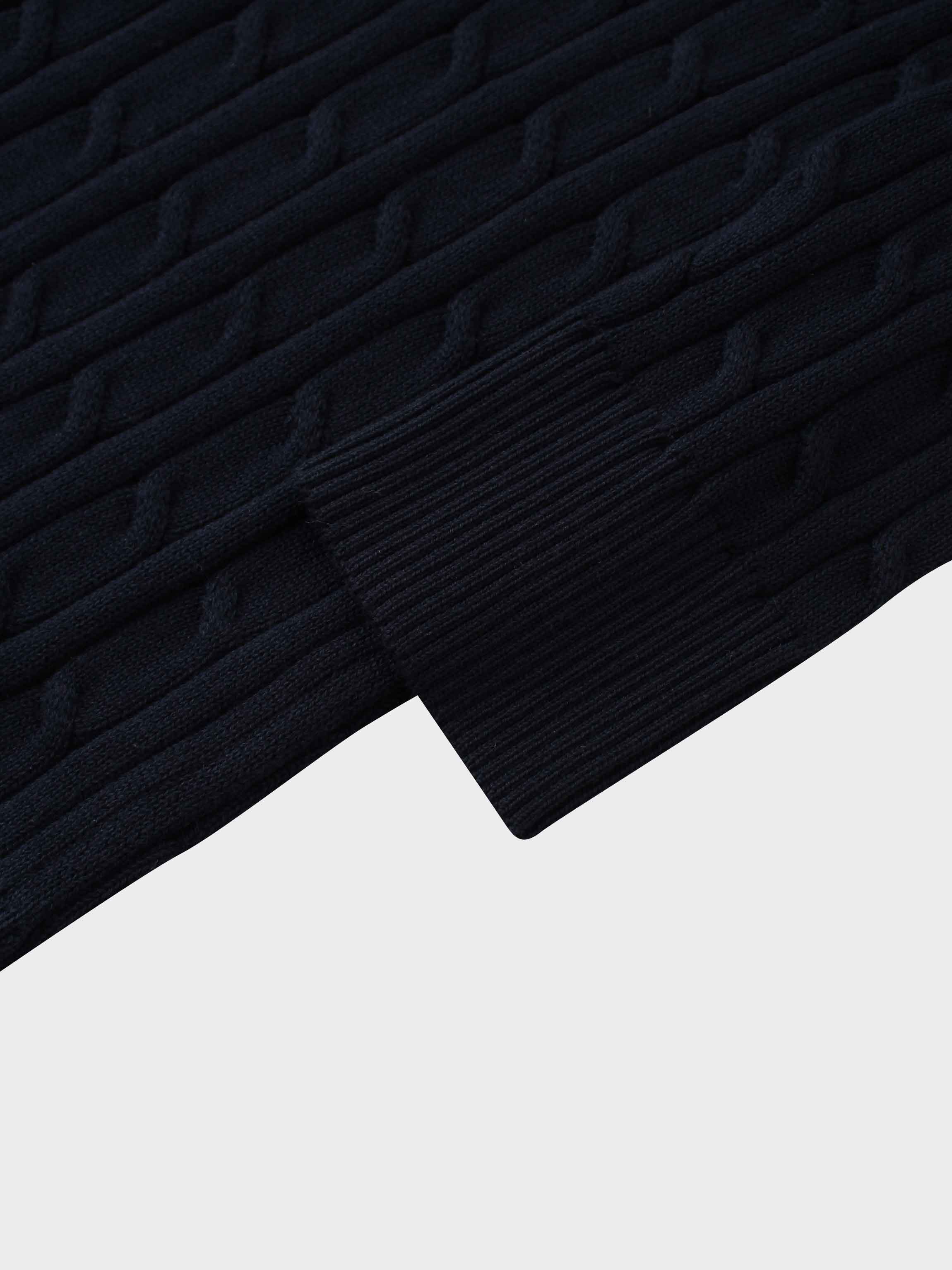 Crew Neck Cable Sweater-Navy