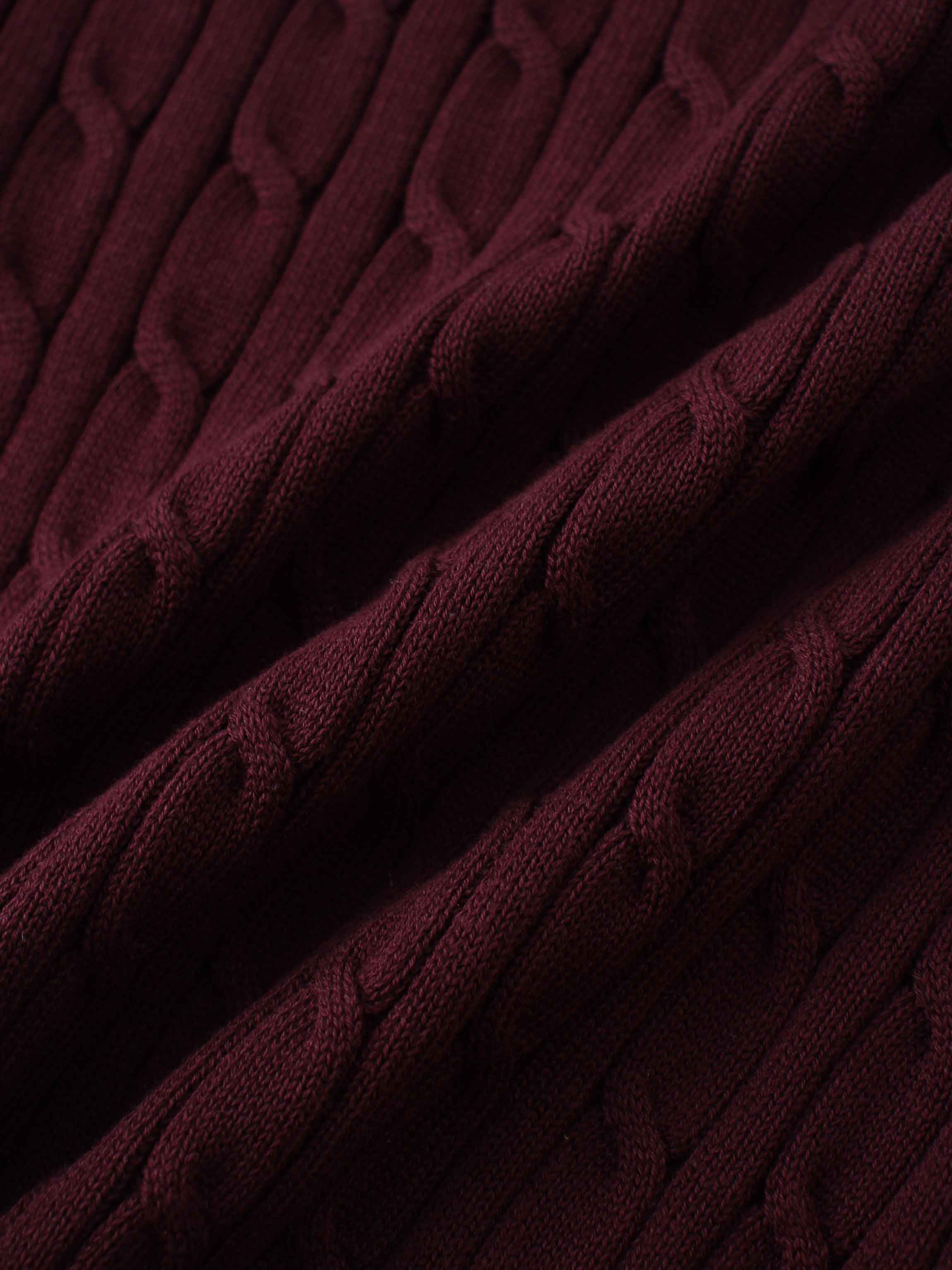 Leather Pull Half Zip Cable Polo-Burgundy