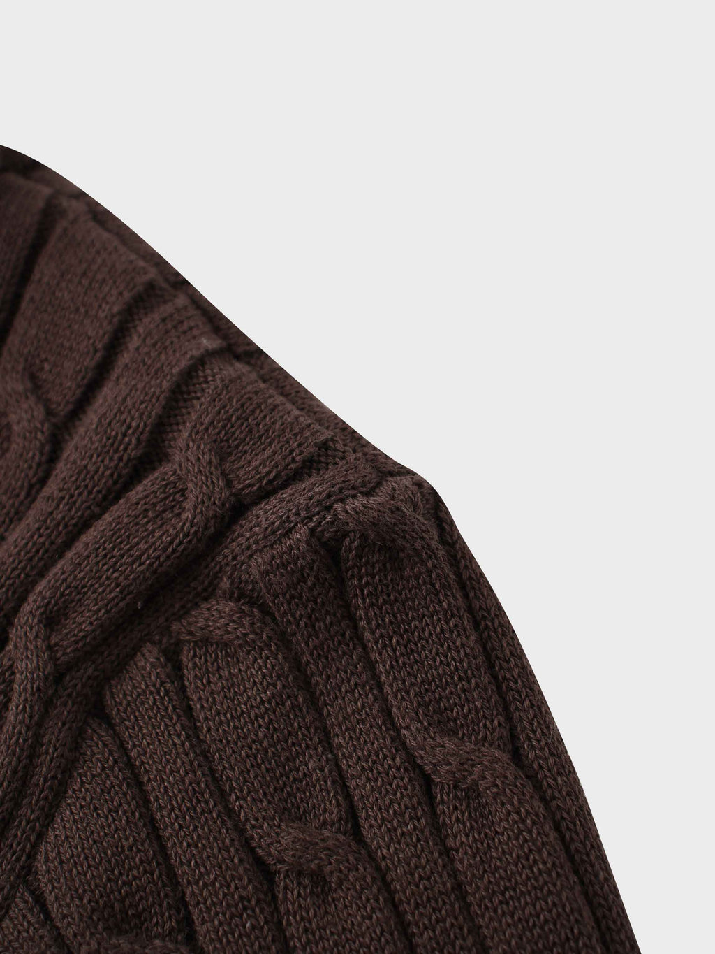 Leather Pull Half Zip Cable Polo-Brown