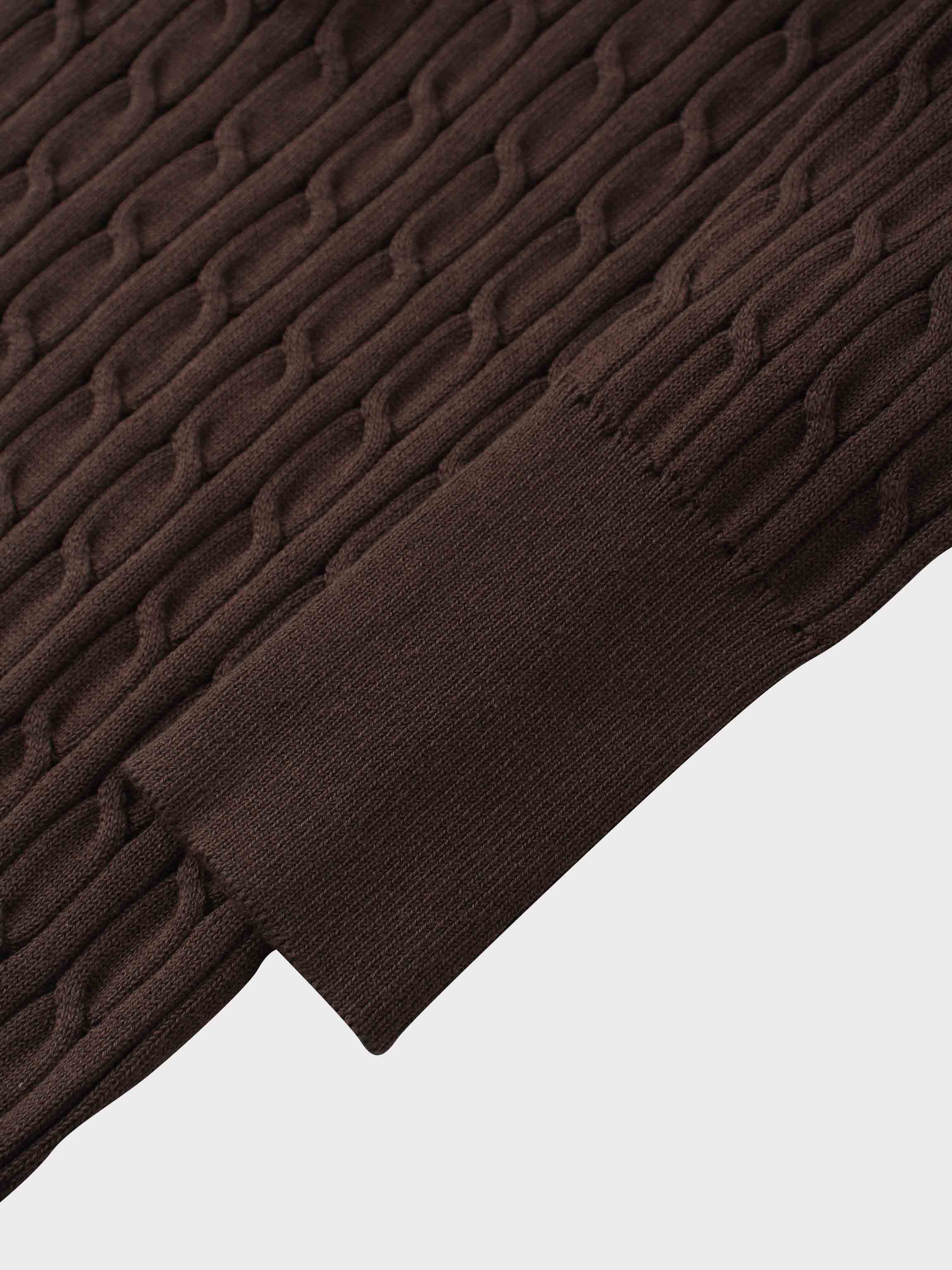 Leather Pull Half Zip Cable Polo-Brown