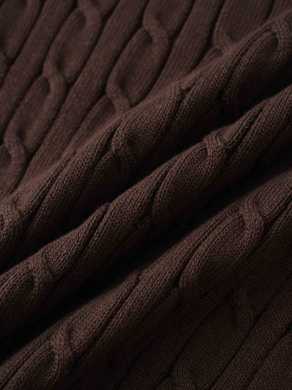 Leather Pull Half Zip Cable Polo-Brown