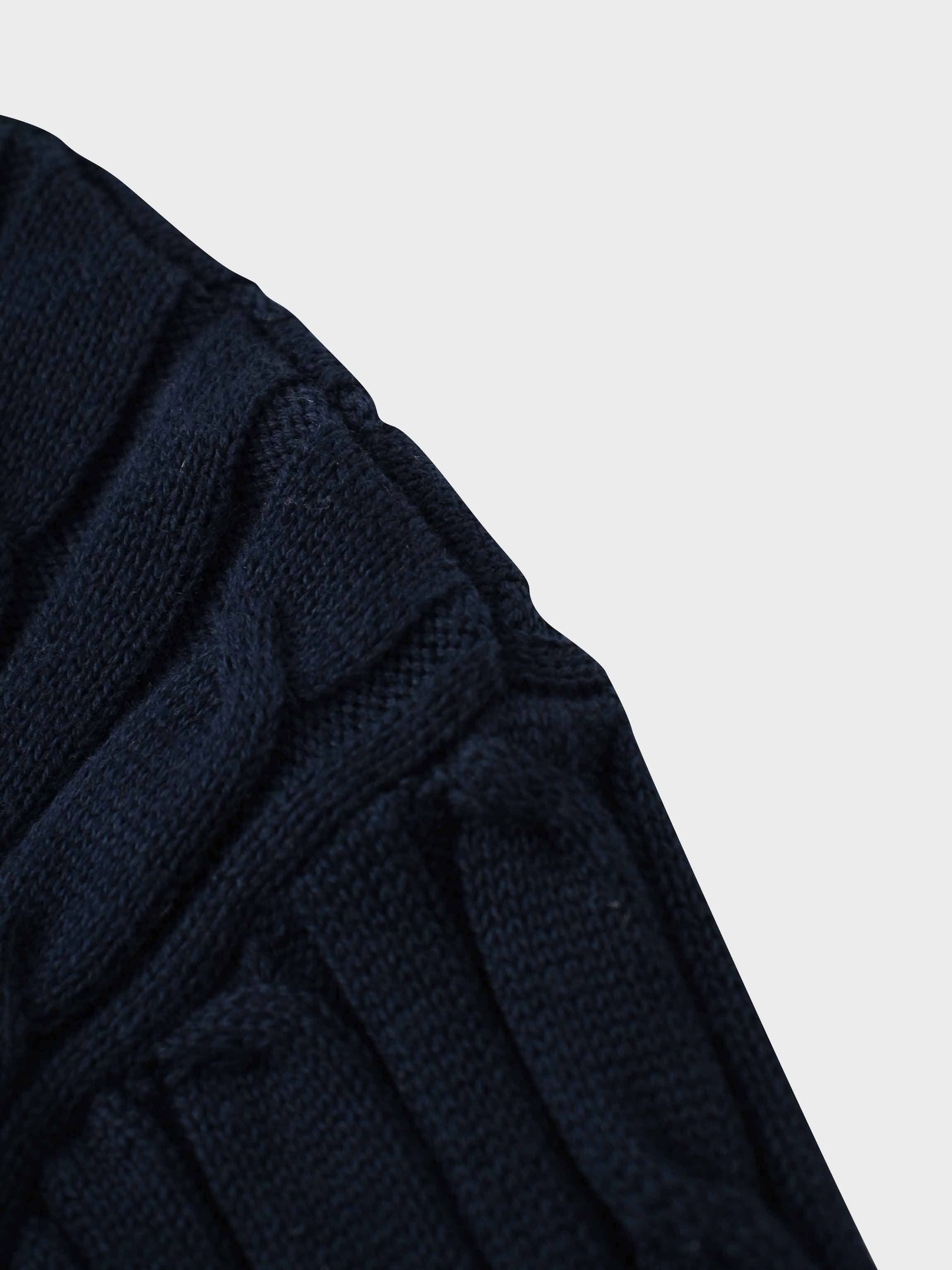 Leather Pull Half Zip Cable Polo-Navy