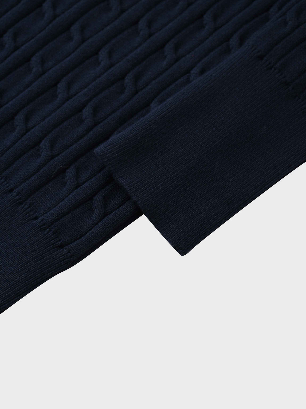 Leather Pull Half Zip Cable Polo-Navy