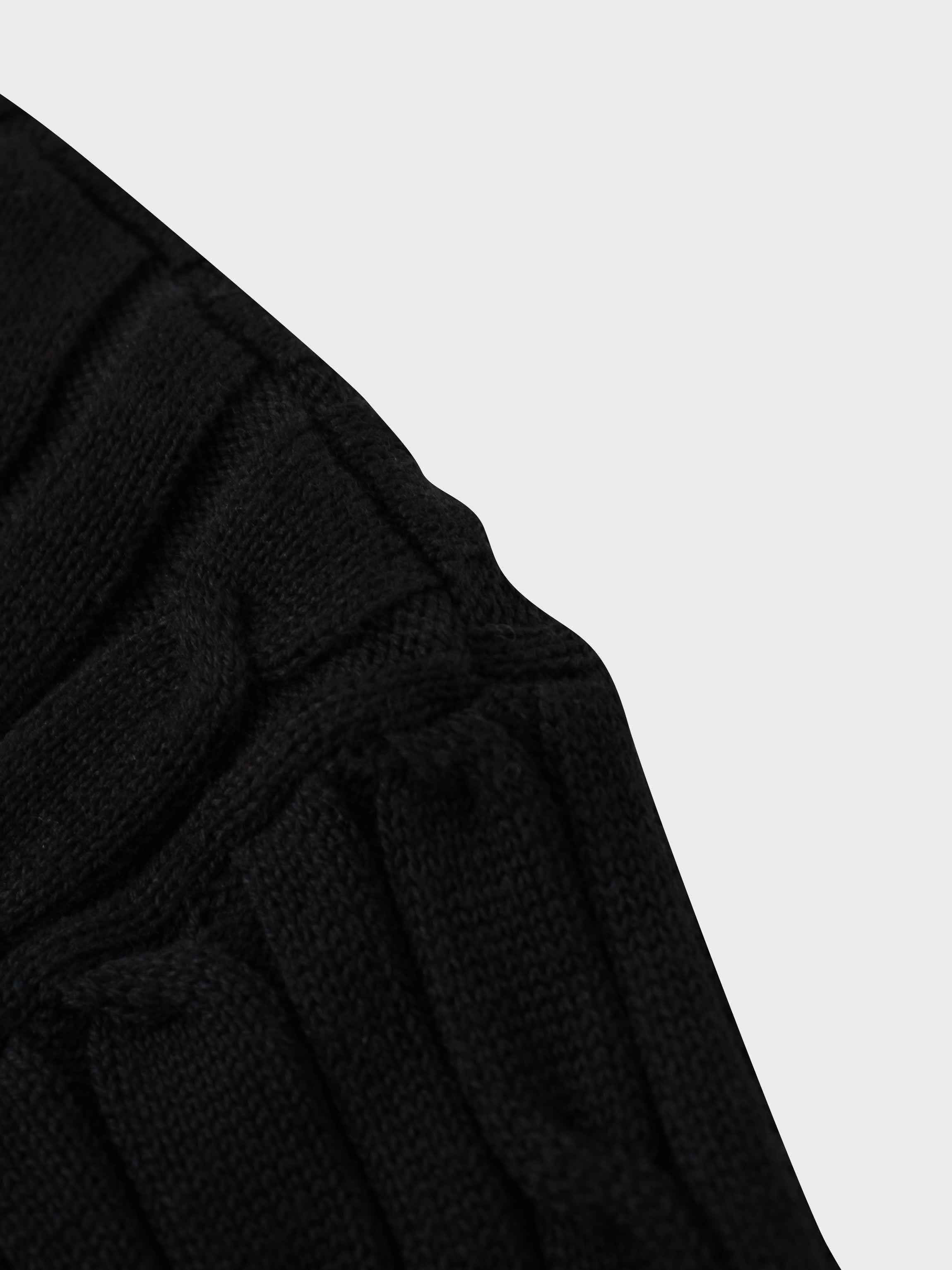 Leather Pull Half Zip Cable Polo-Black