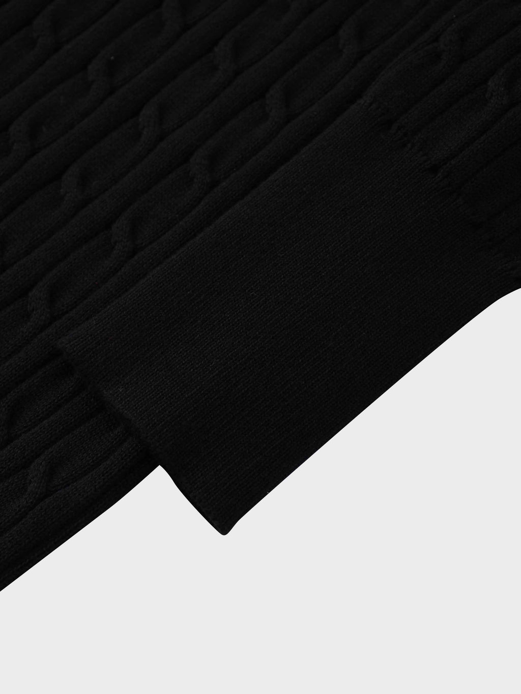 Leather Pull Half Zip Cable Polo-Black