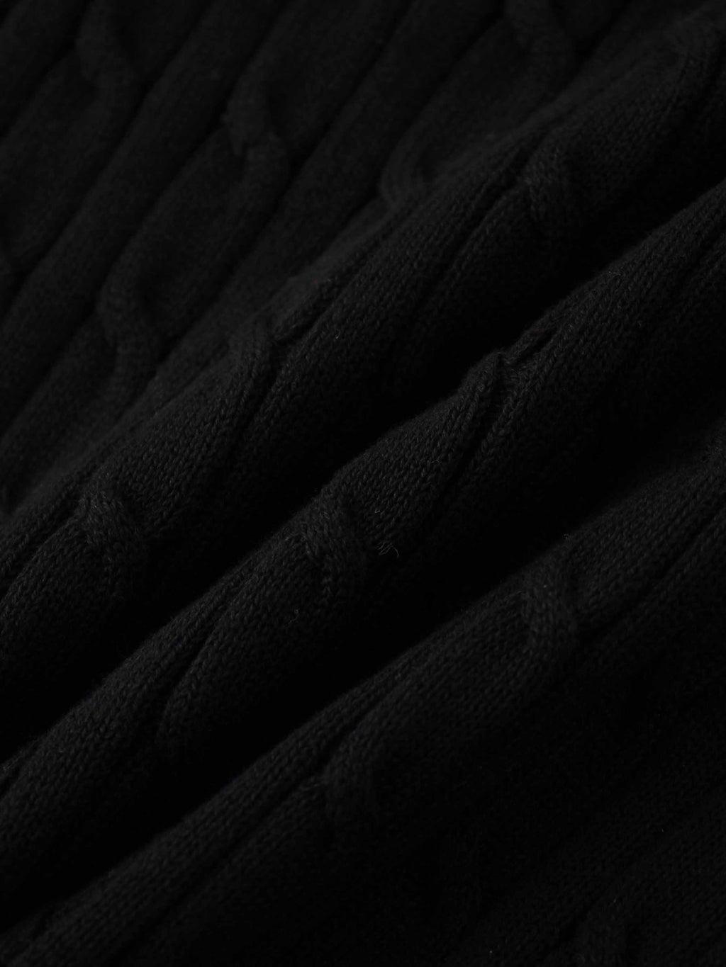 Leather Pull Half Zip Cable Polo-Black