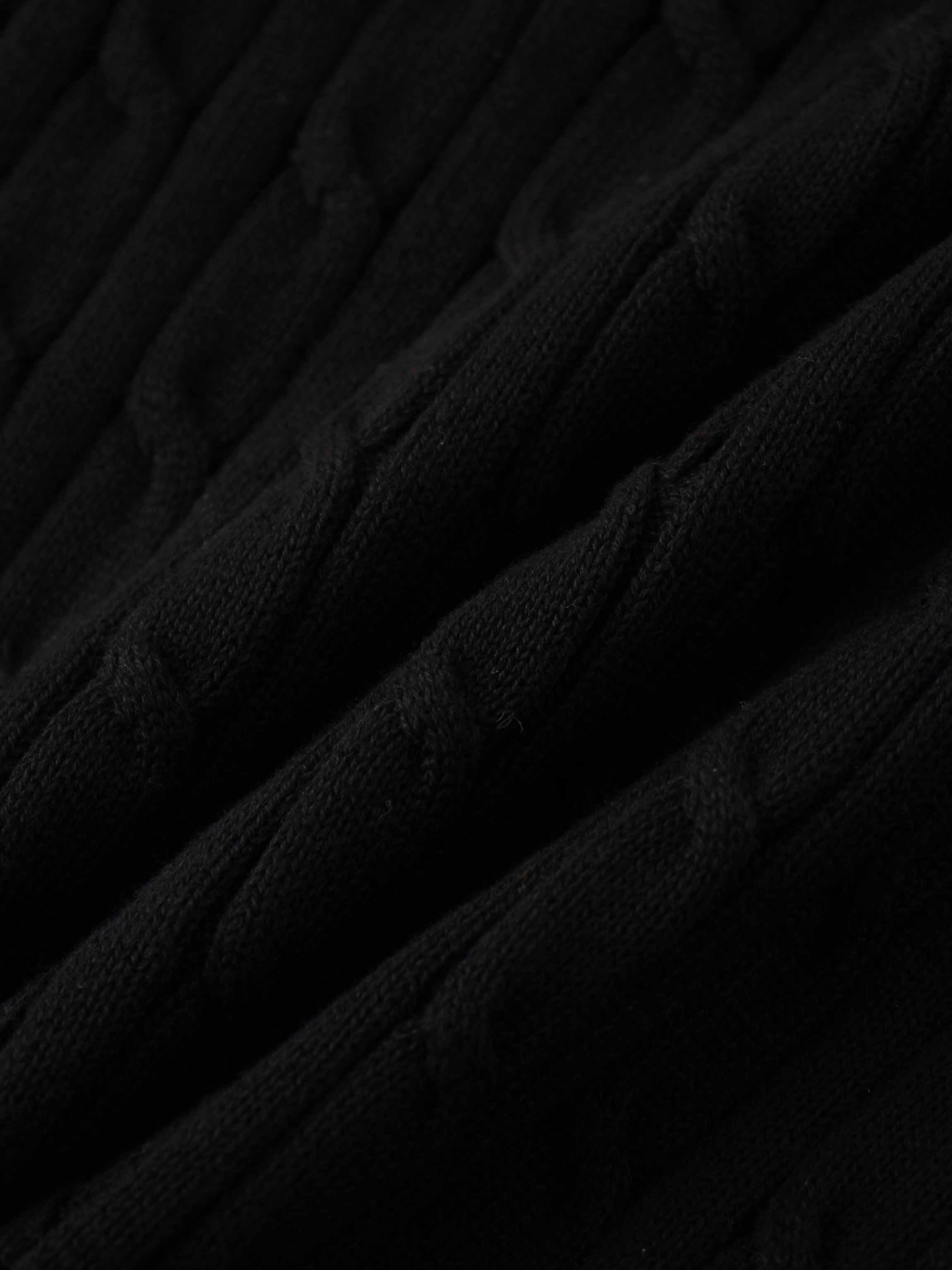 Leather Pull Half Zip Cable Polo-Black