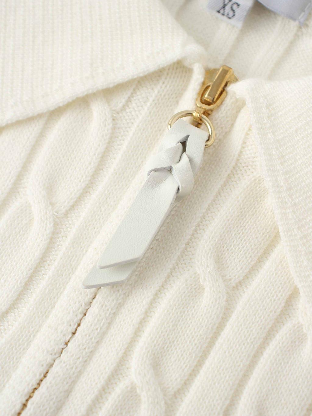 Leather Pull Half Zip Cable Polo-Ivory