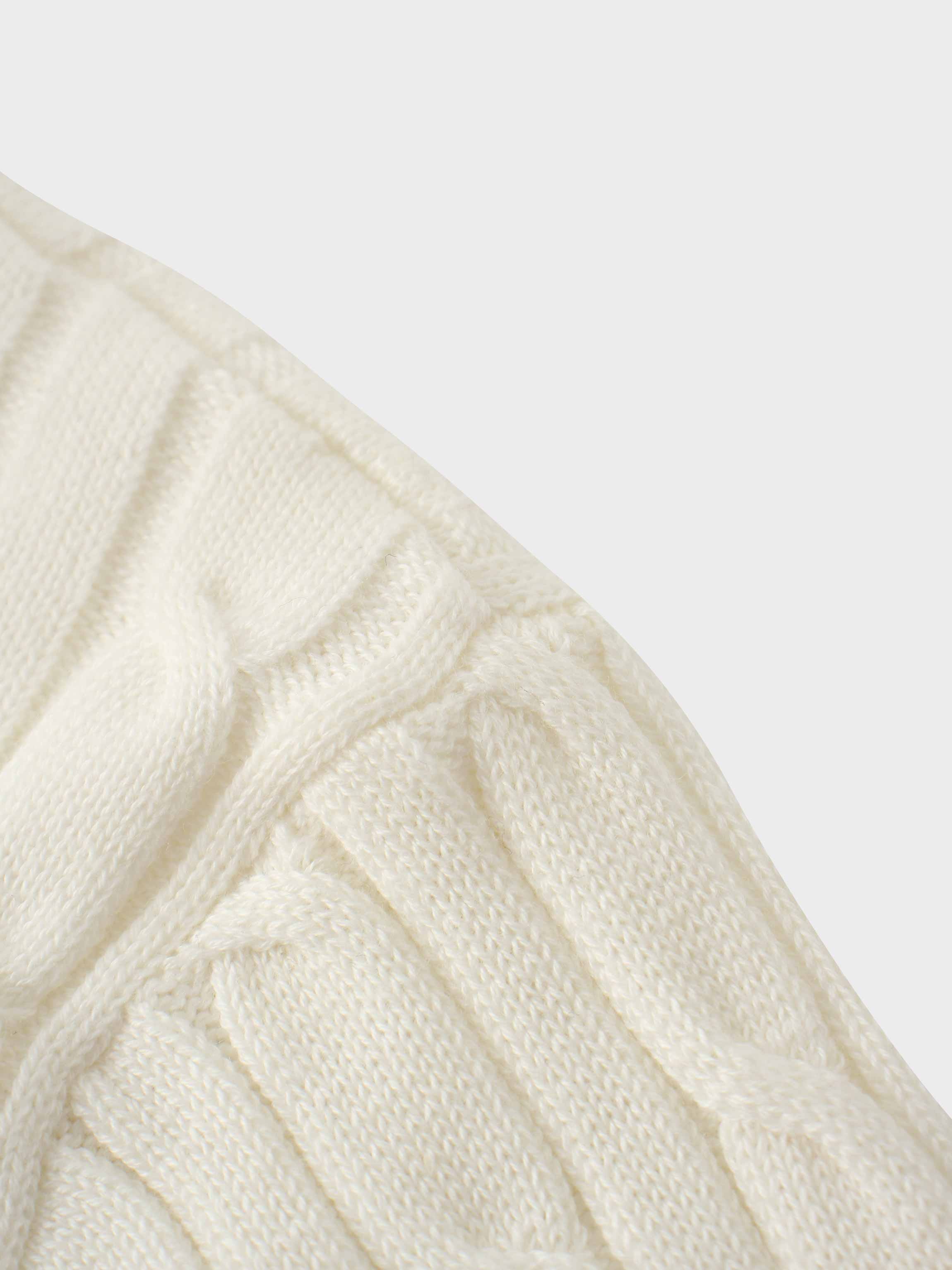 Leather Pull Half Zip Cable Polo-Ivory