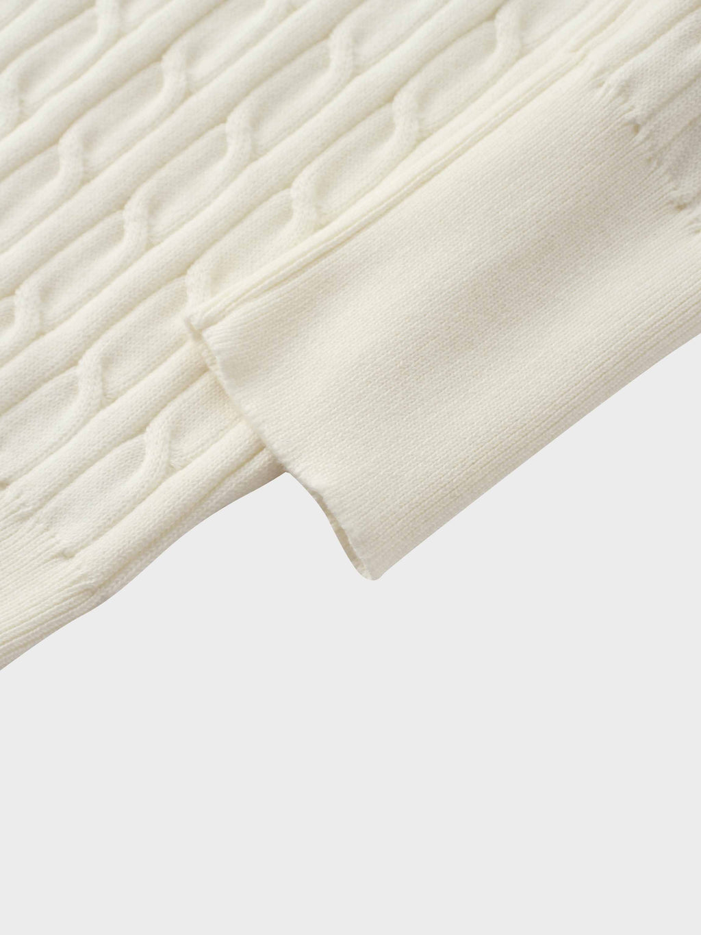 Leather Pull Half Zip Cable Polo-Ivory