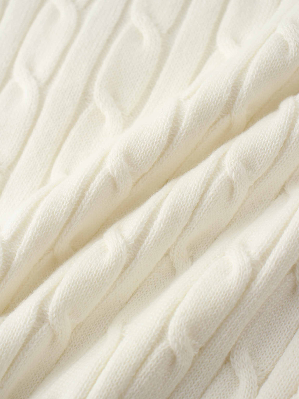 Leather Pull Half Zip Cable Polo-Ivory