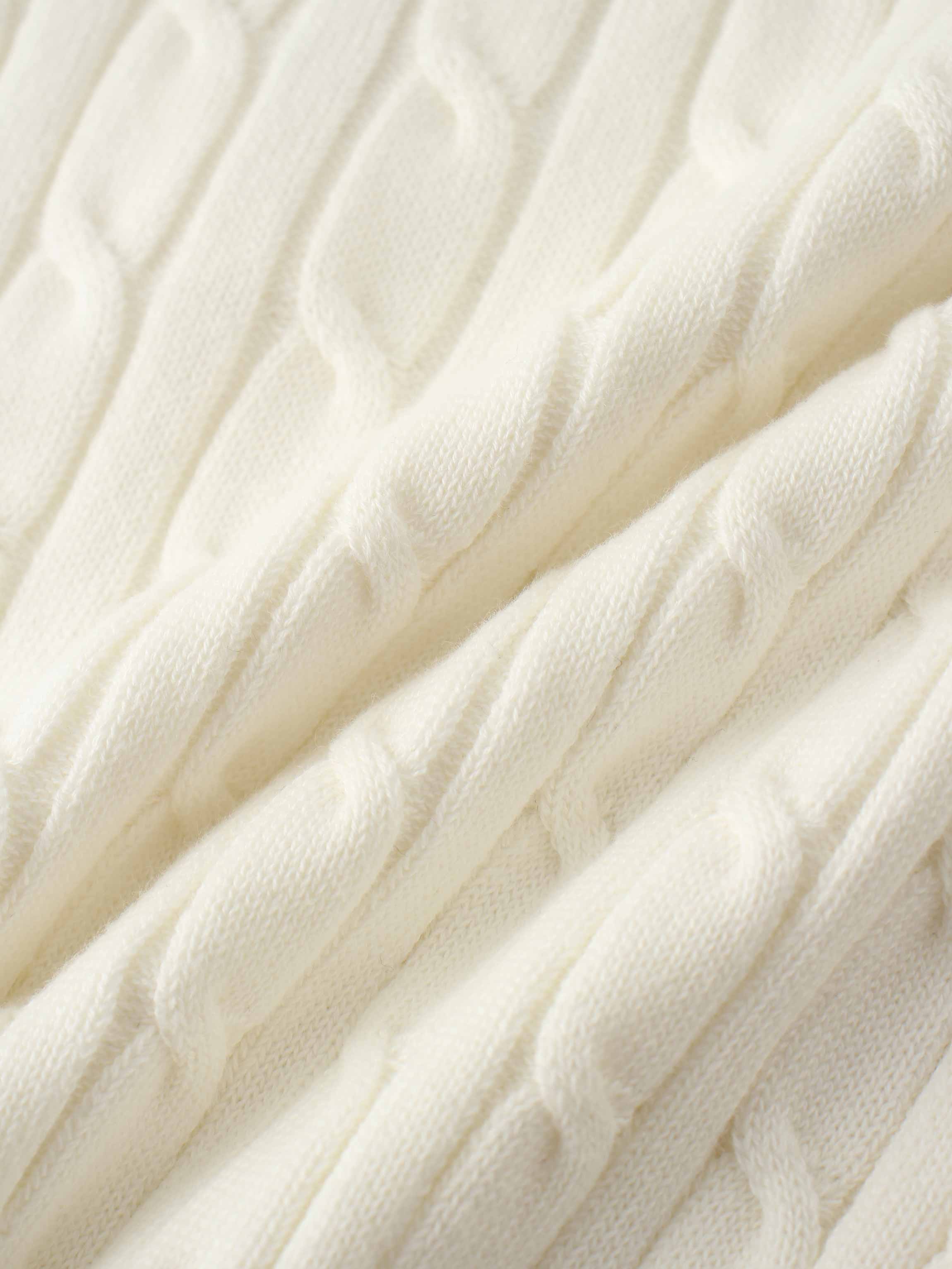 Leather Pull Half Zip Cable Polo-Ivory