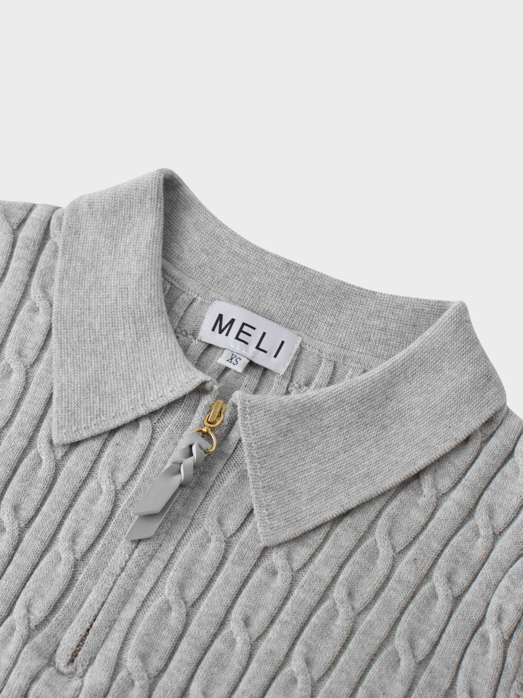 Leather Pull Half Zip Cable Polo-Heathered Grey