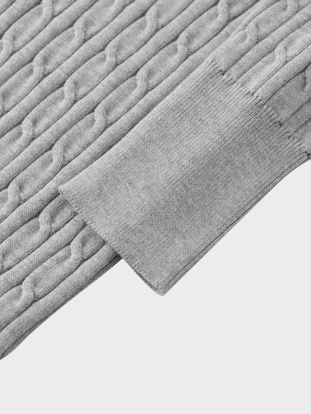 Leather Pull Half Zip Cable Polo-Heathered Grey