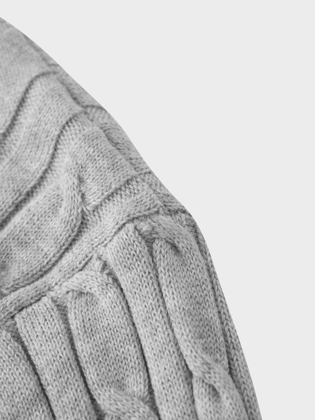 Leather Pull Half Zip Cable Polo-Heathered Grey