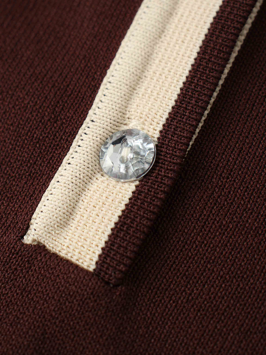 Jewel Button Collar Sweater-Brown/Tan